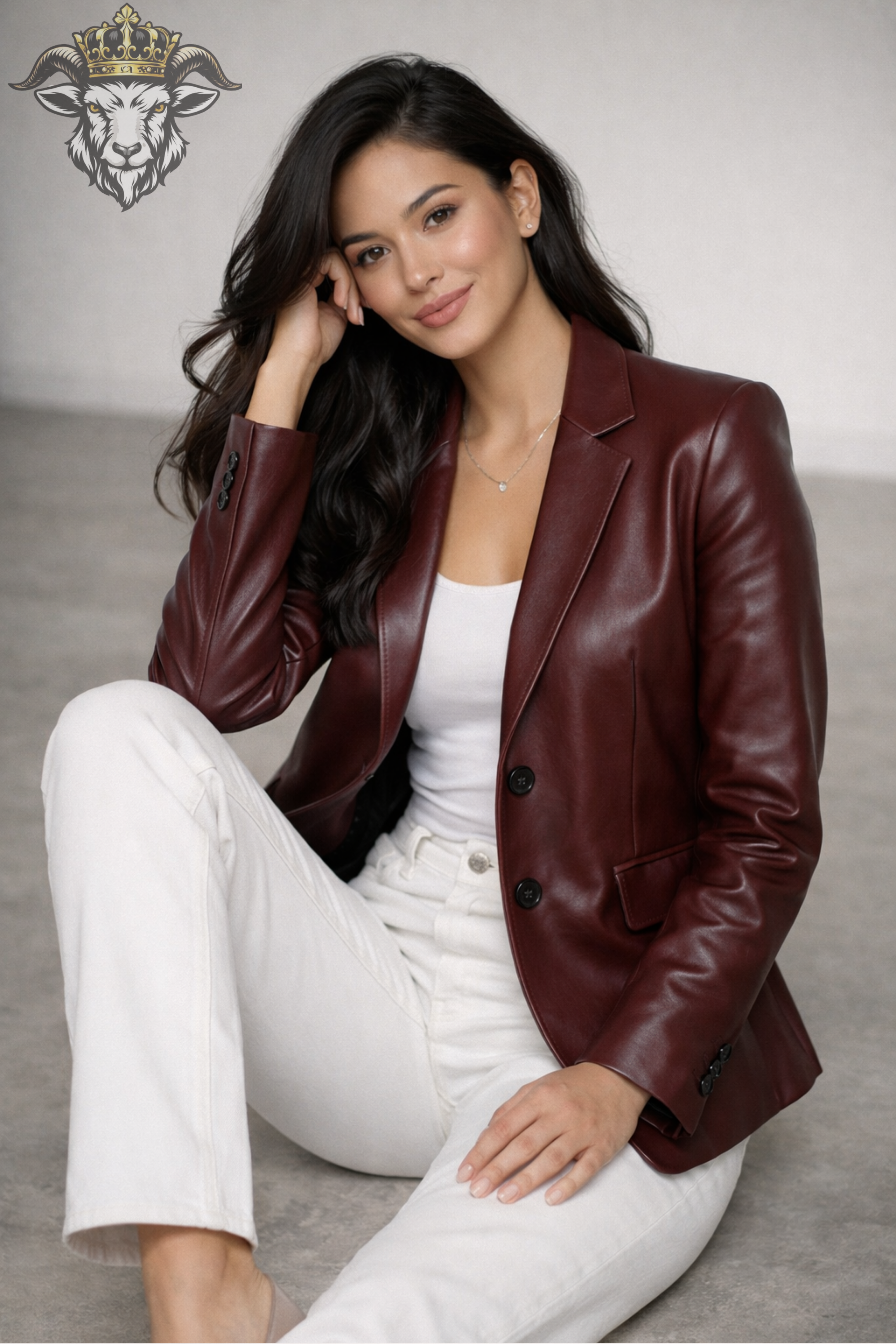 Women’s Burgundy Real Leather Blazer – Tailored Fit Genuine Leather Jacket, Elegant Office Wear, Premium Fashion Coat