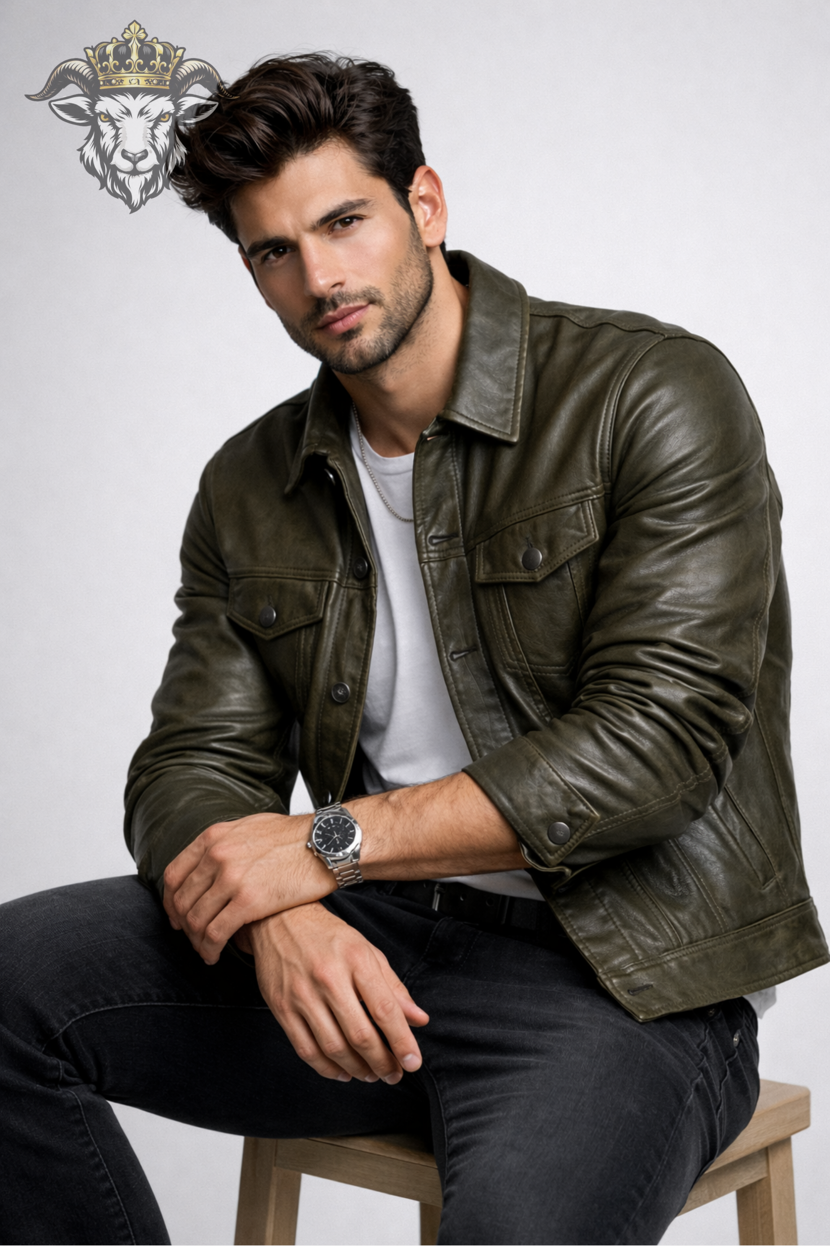 Men’s Olive Green Real Leather Trucker Jacket