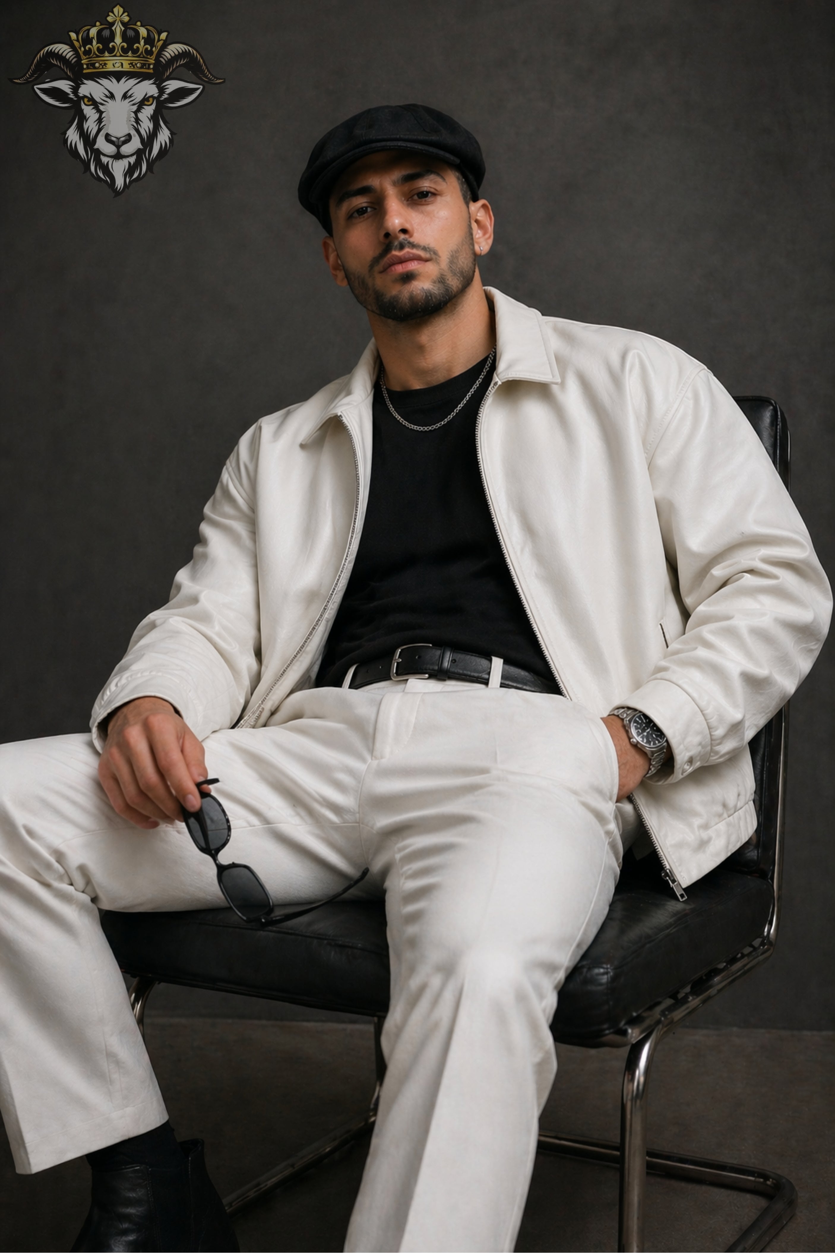 Men’s White Oversize Real Leather Bomber Jacket