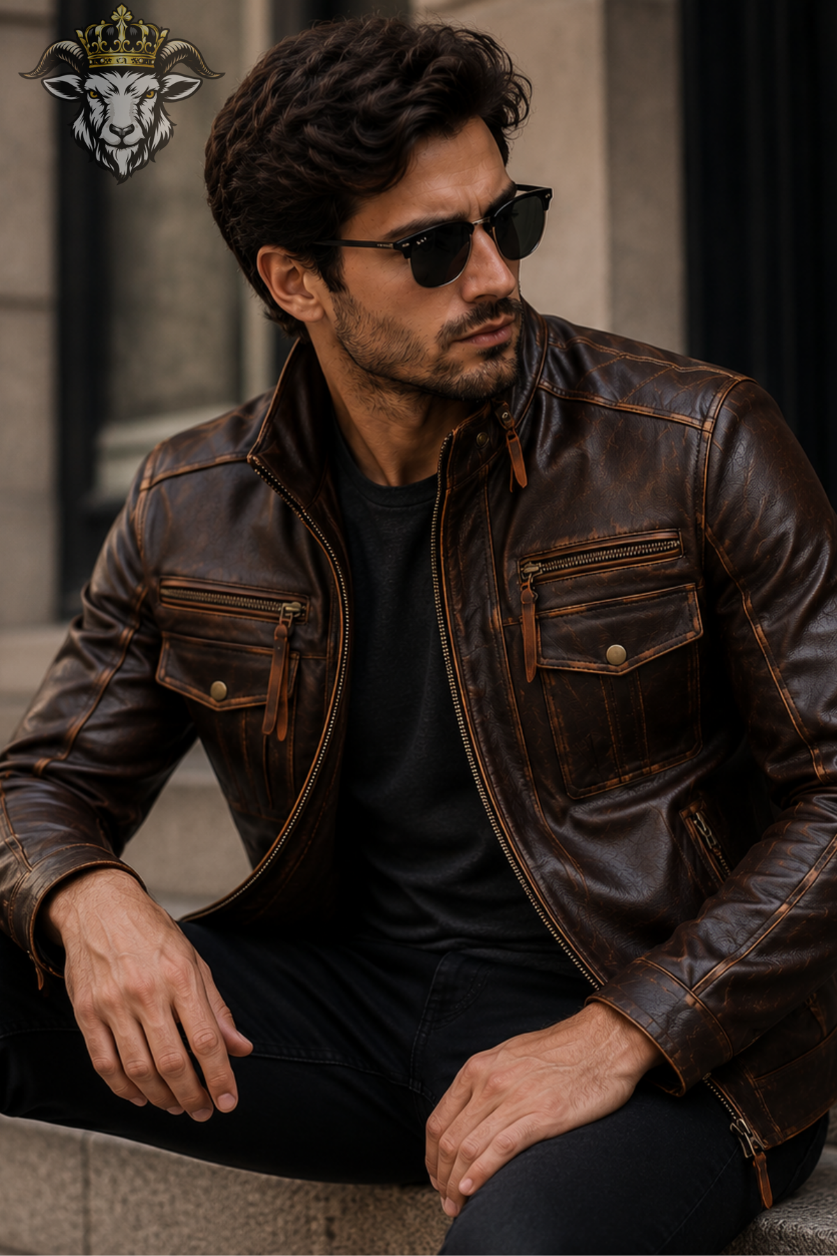 Men's Brown Real Leather Jacket – Vintage Style Biker Jacket, Stand Collar Moto Jacket, Casual Motorcycle Jacket for Men