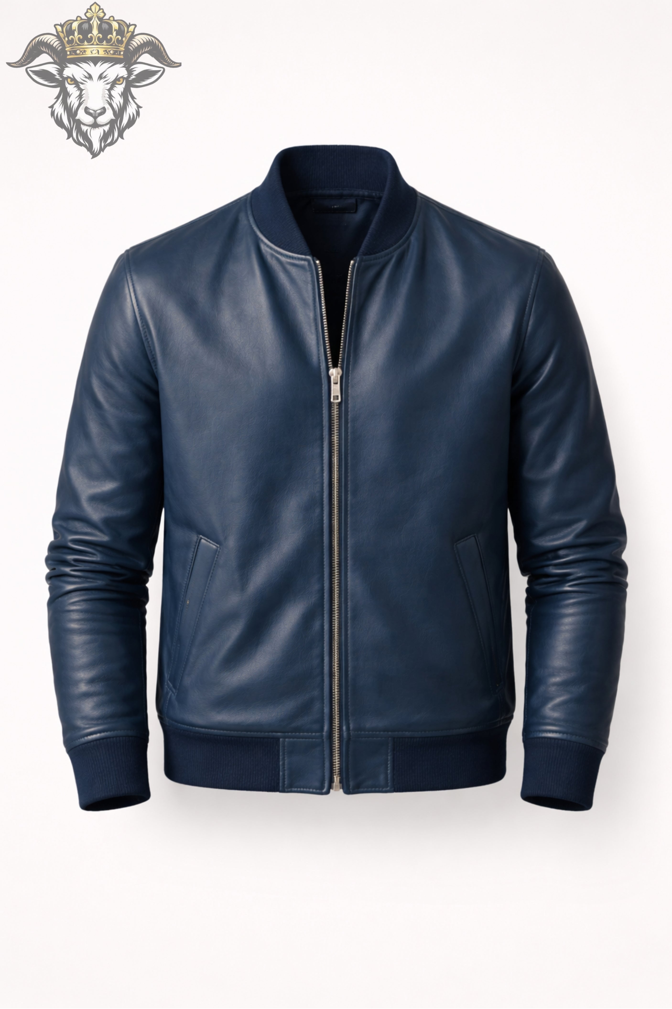Men’s Blue Real Leather Bomber Jacket