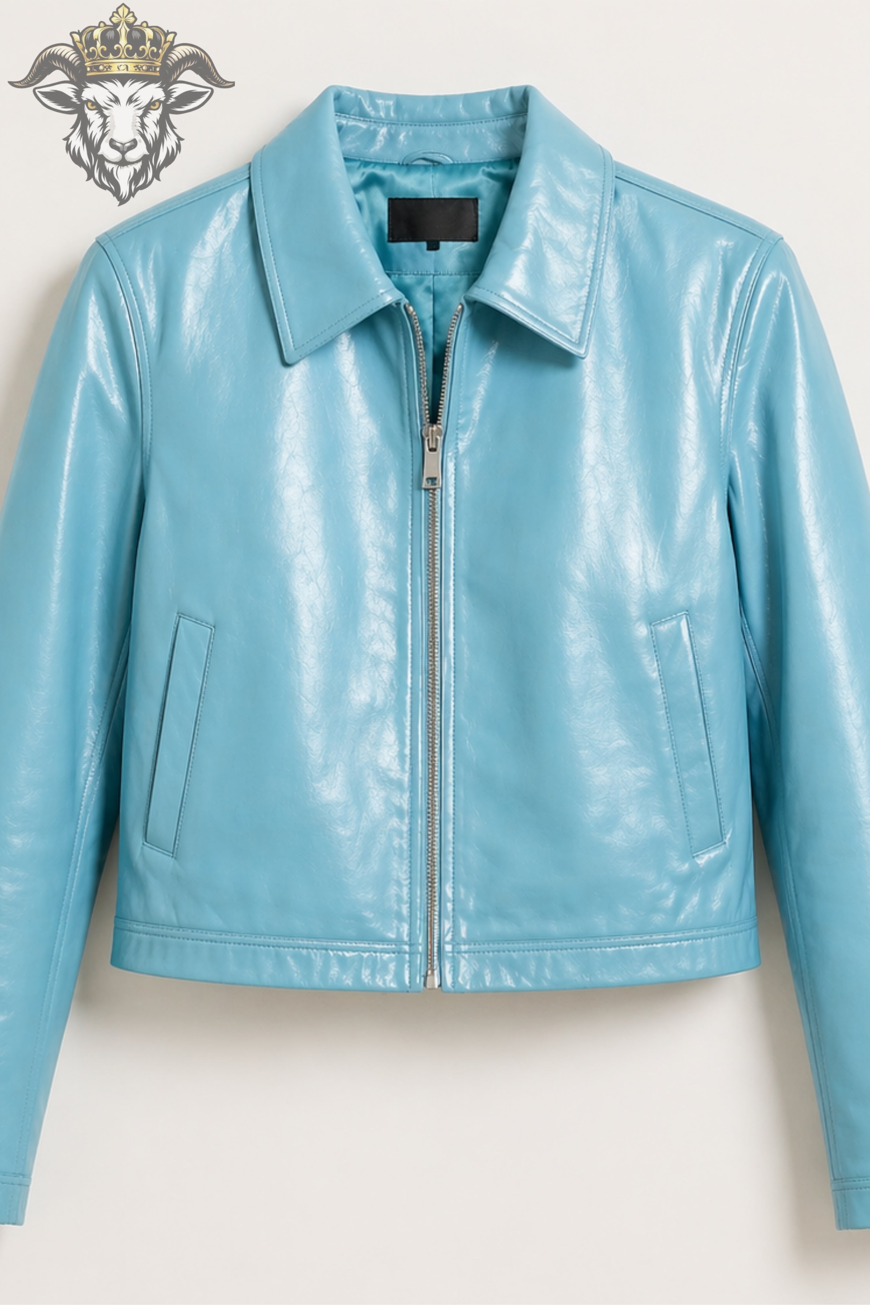 Women’s Cyan Real Leather Cropped Jacket
