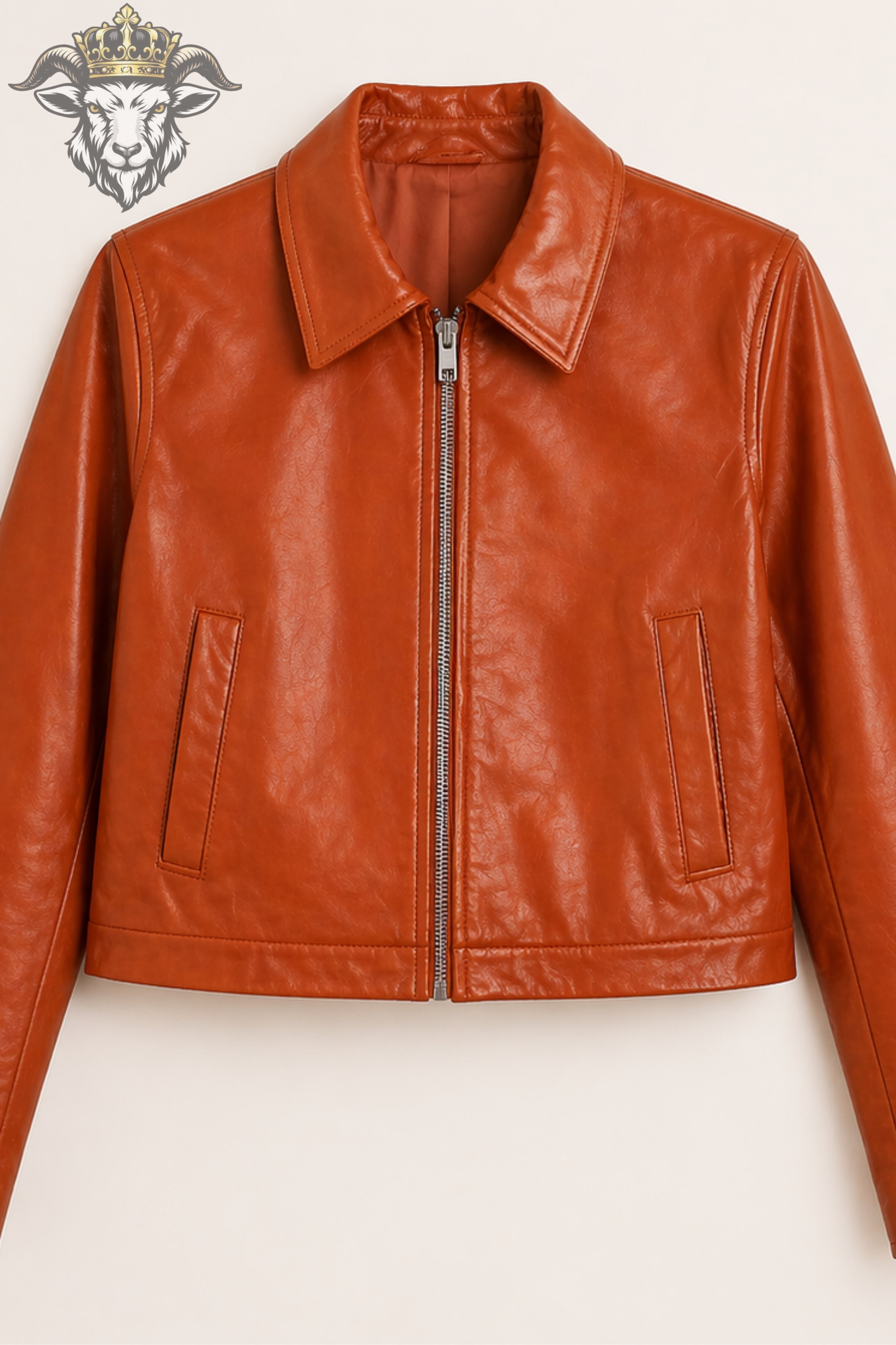 Women’s Burnt Orange Real Leather Cropped Jacket