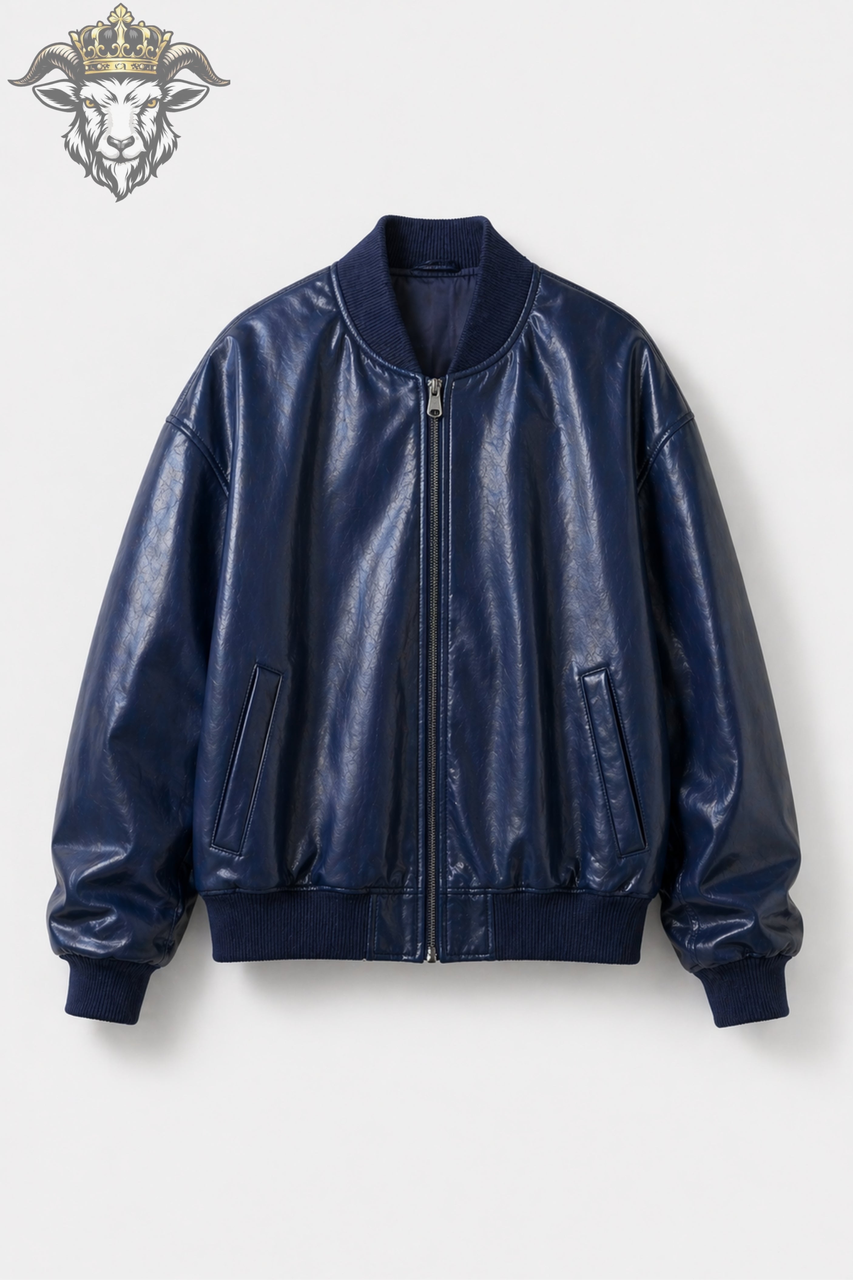 Women’s Blue Oversize Real Leather Bomber Jacket