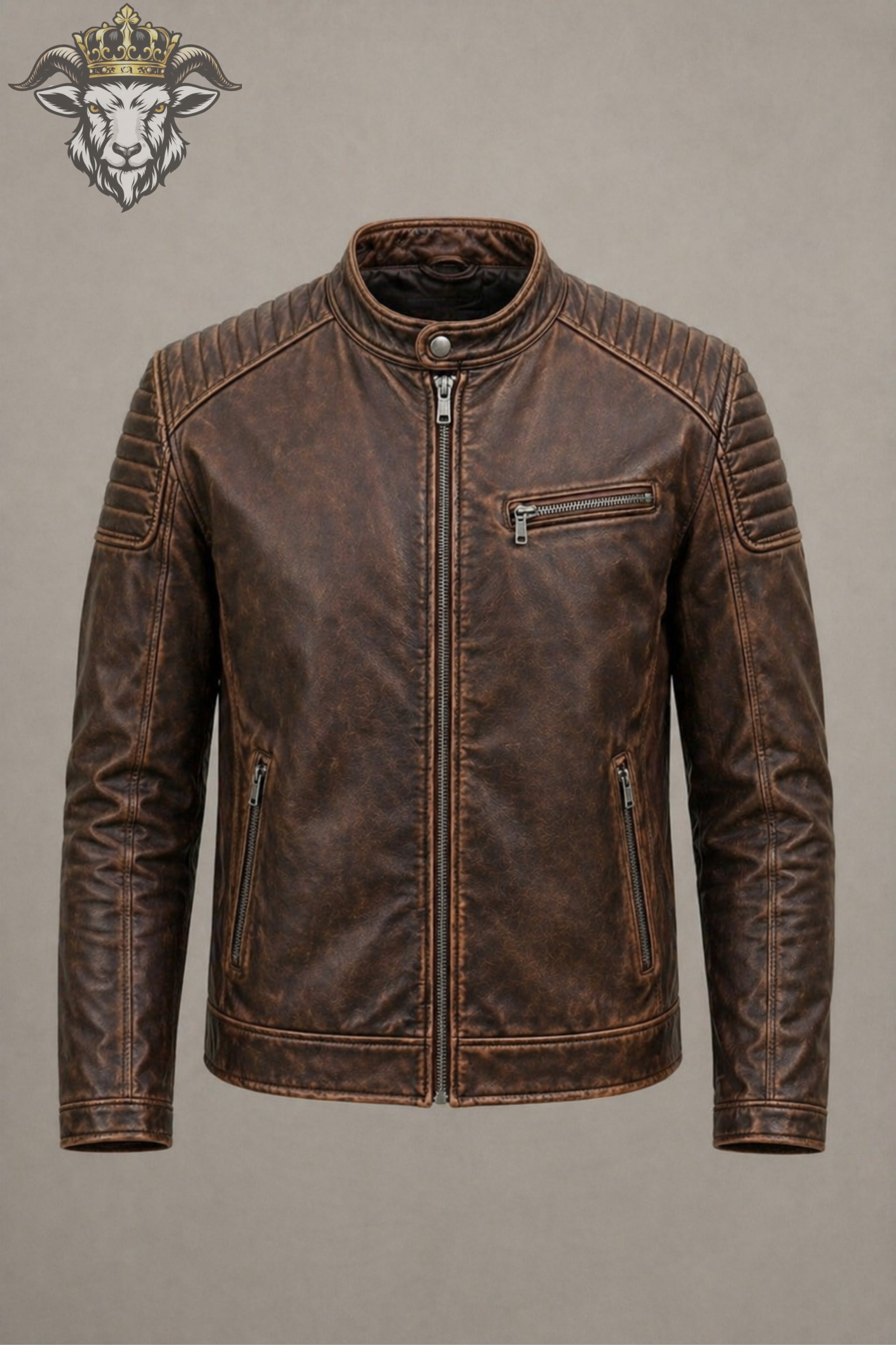 Men’s Distress Brown Real Leather Roadster Jacket