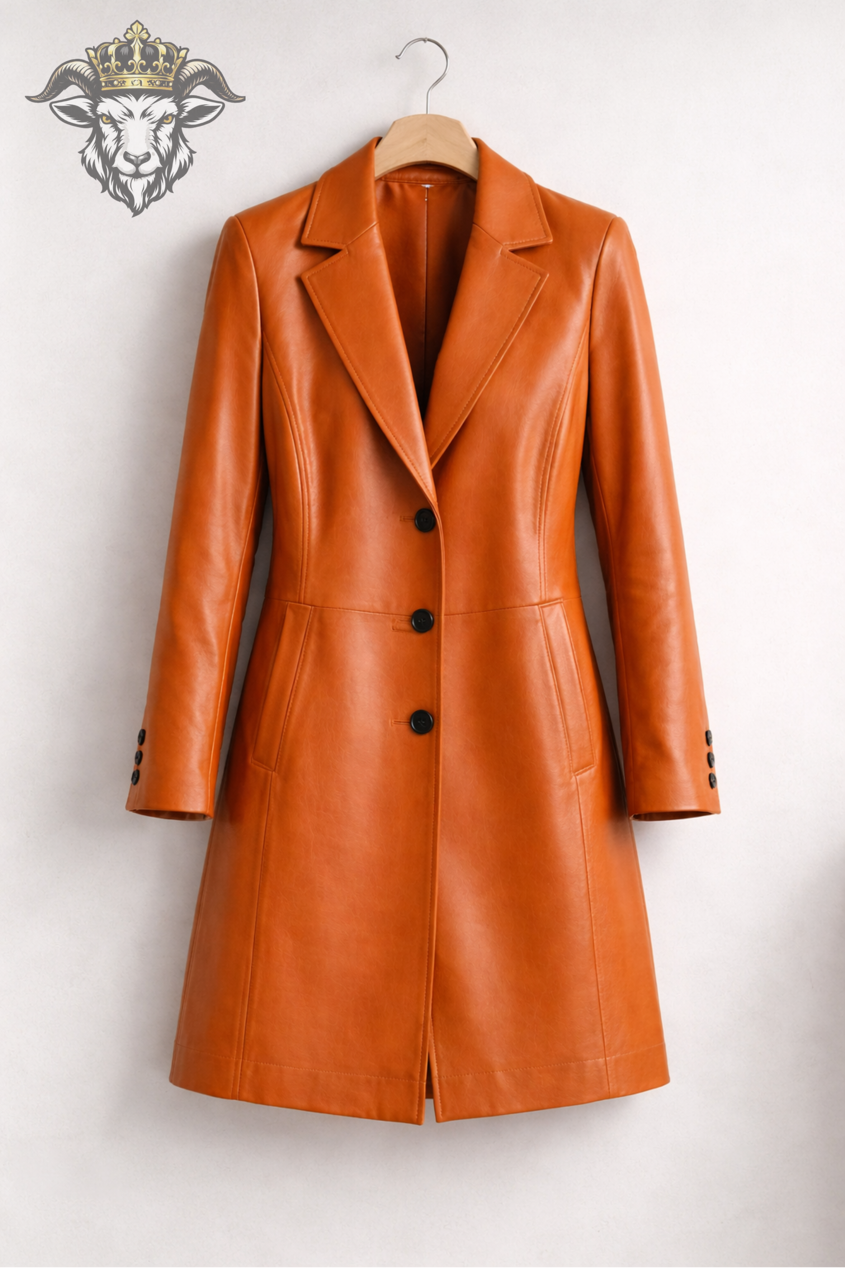 Women’s Orange Real Leather Mid-Length Coat