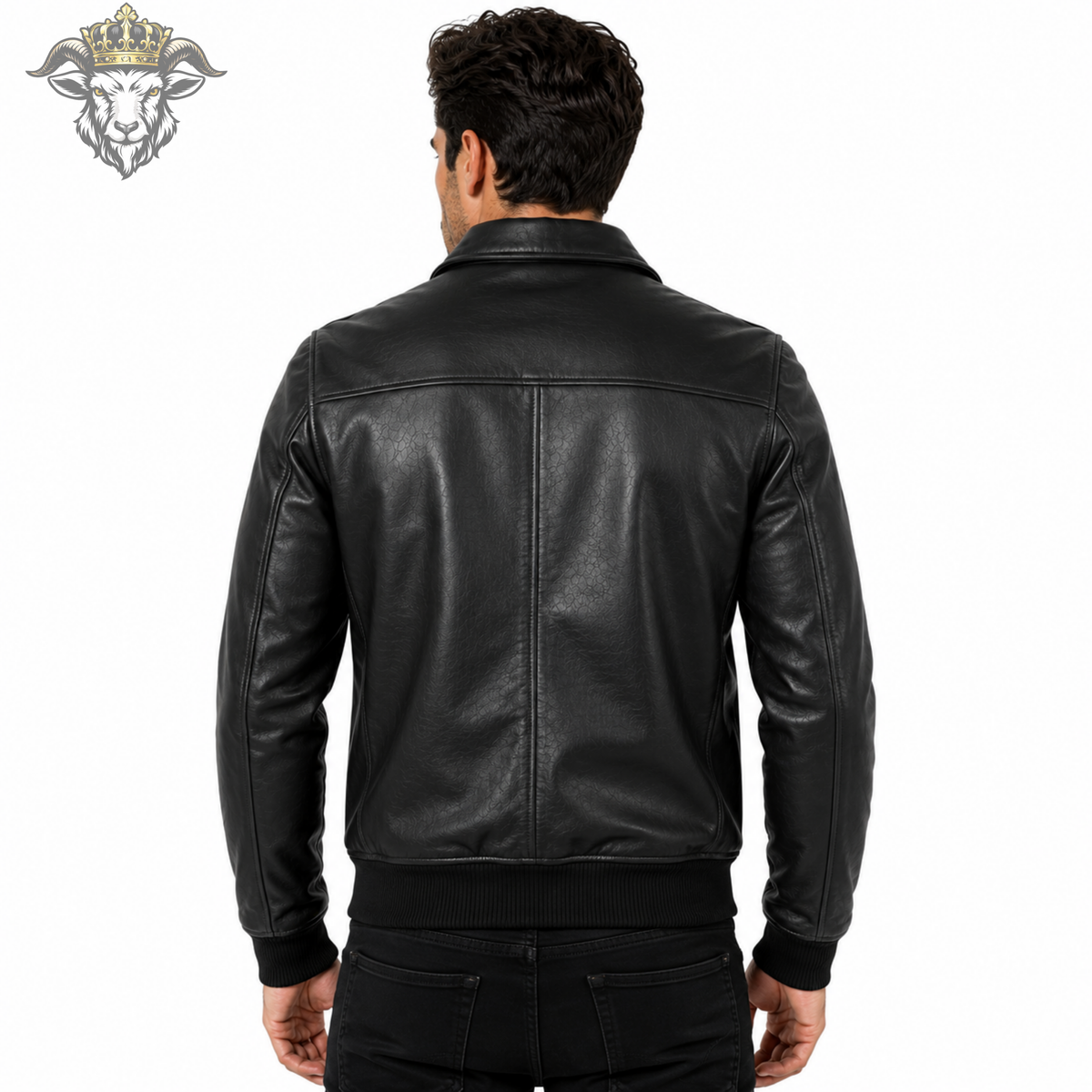 Men’s Black Genuine Leather Aviator Bomber Jacket, Classic Zip Front Leather Jacket, Ribbed Cuff Motorcycle Coat, Premium Mens Outerwear
