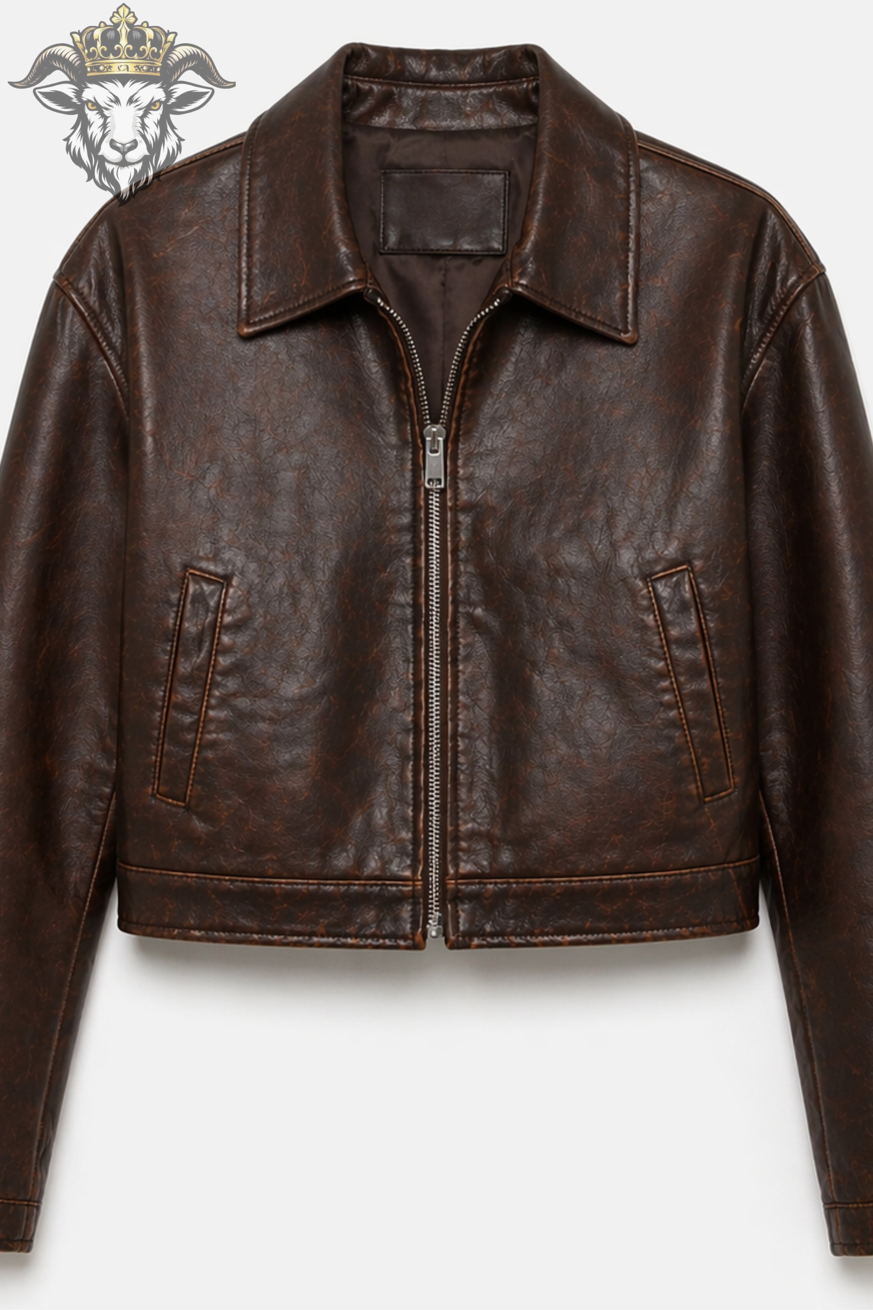 Women’s Distress Brown Real Leather Cropped Jacket