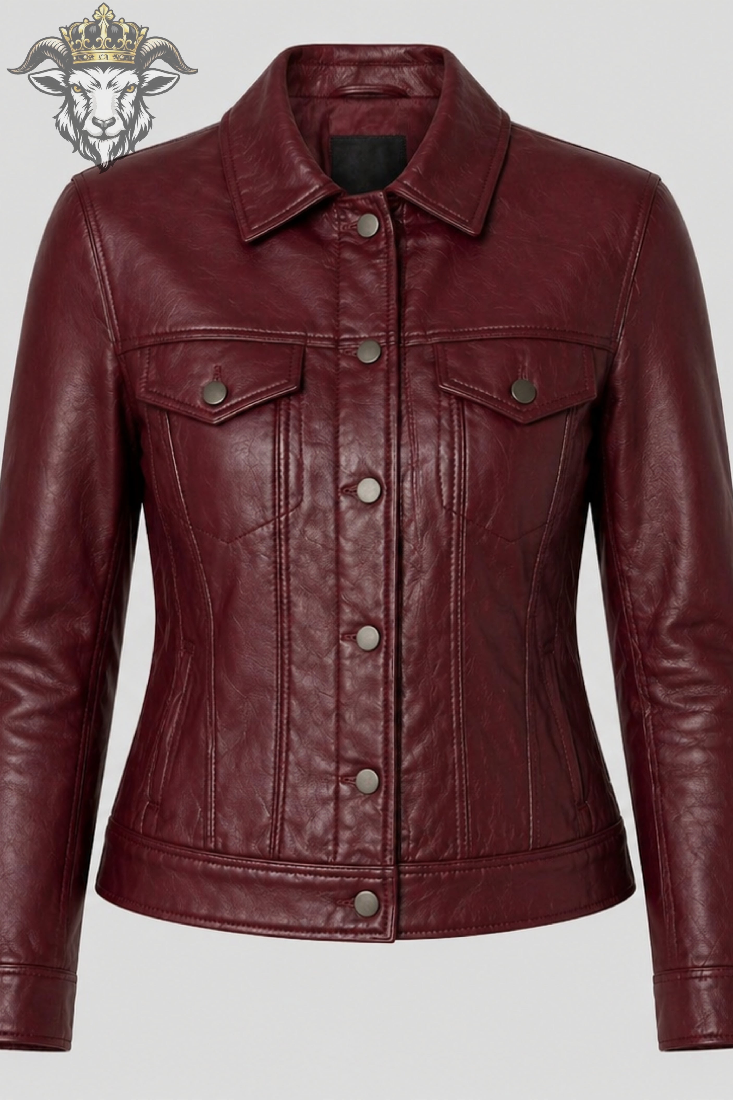 Women’s Burgundy Real Leather Trucker Jacket