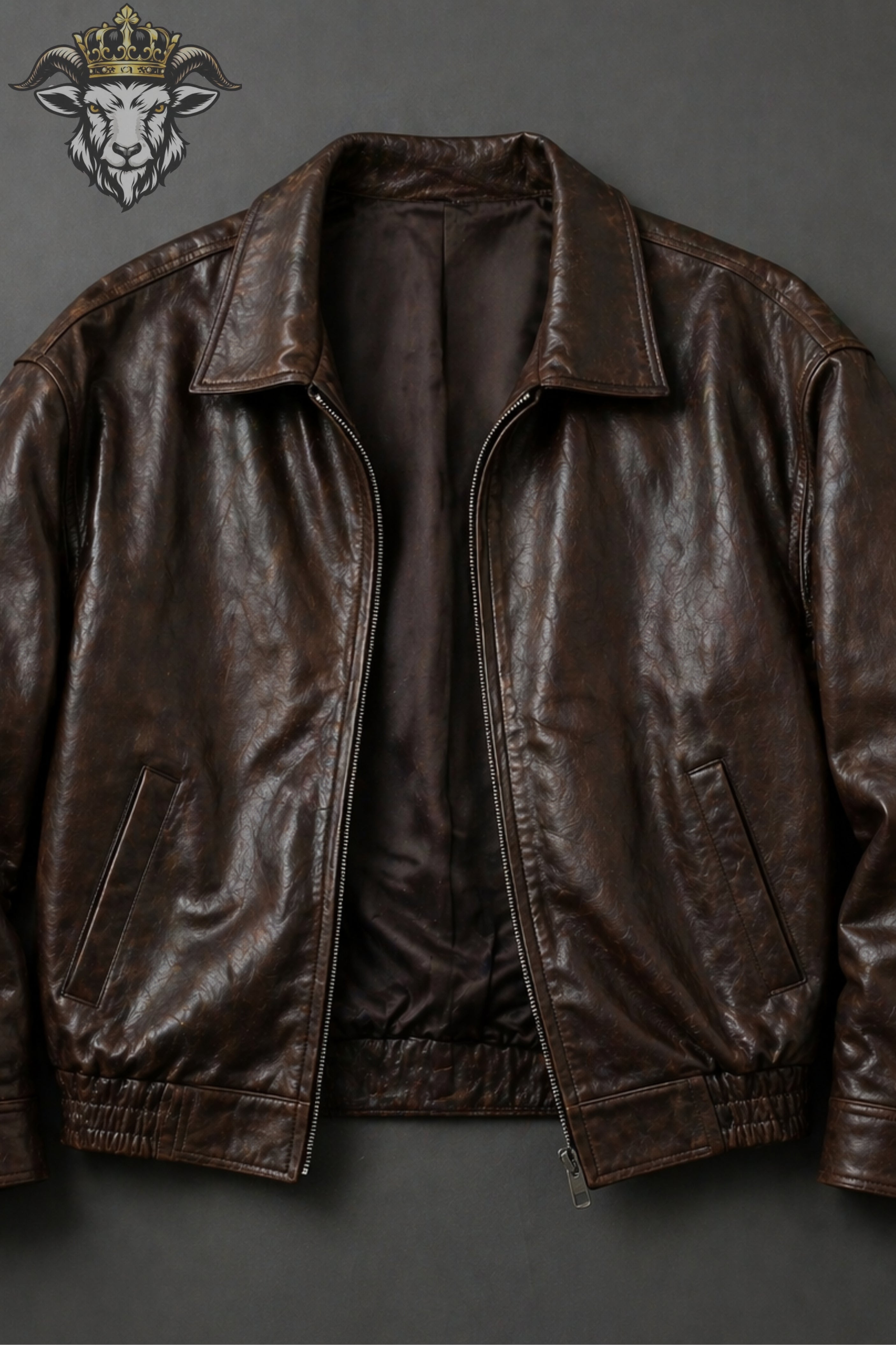 Men’s Oversize Brown Leather Bomber Jacket