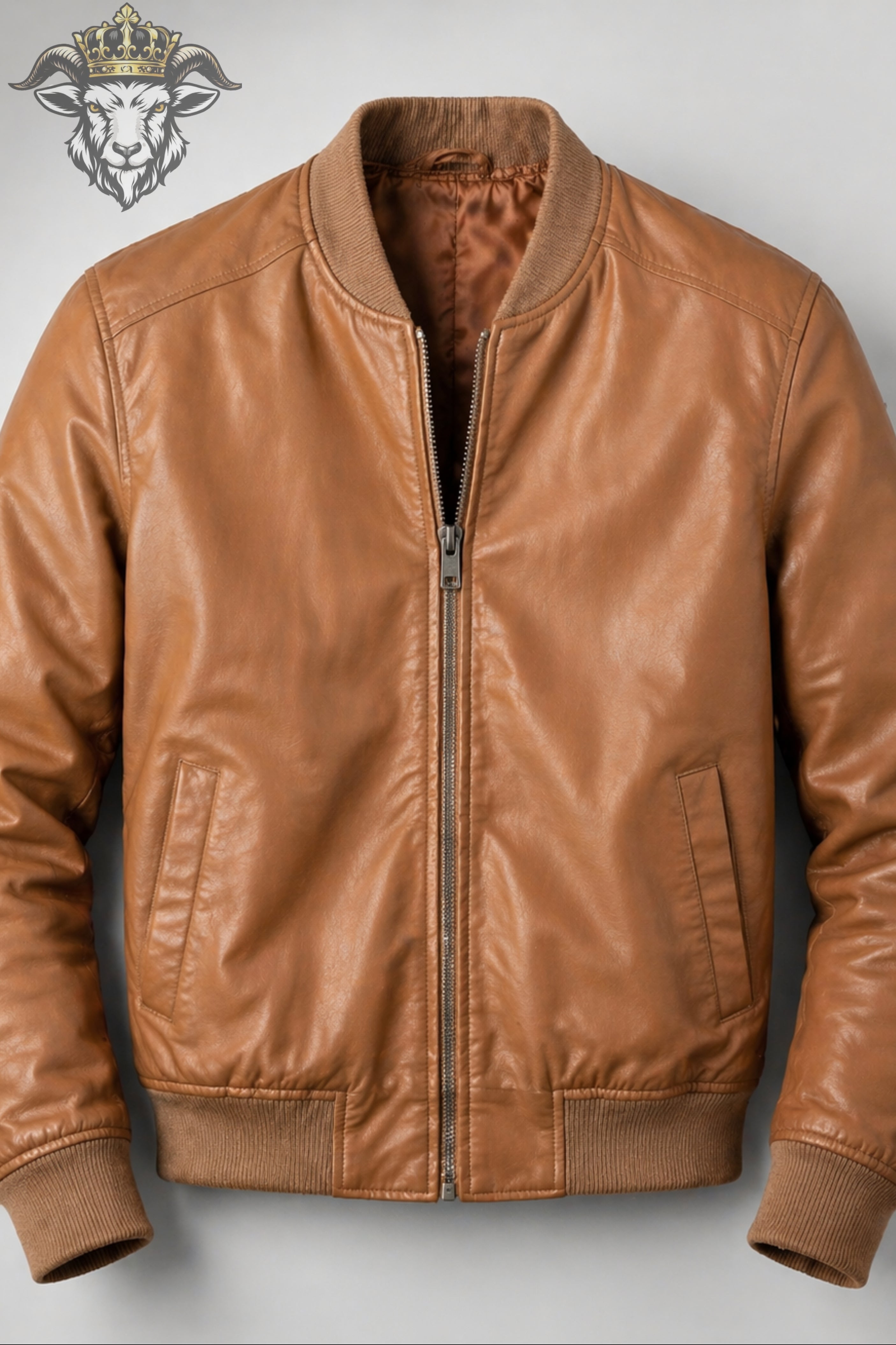 Men’s Tan Real Leather Bomber Jacket