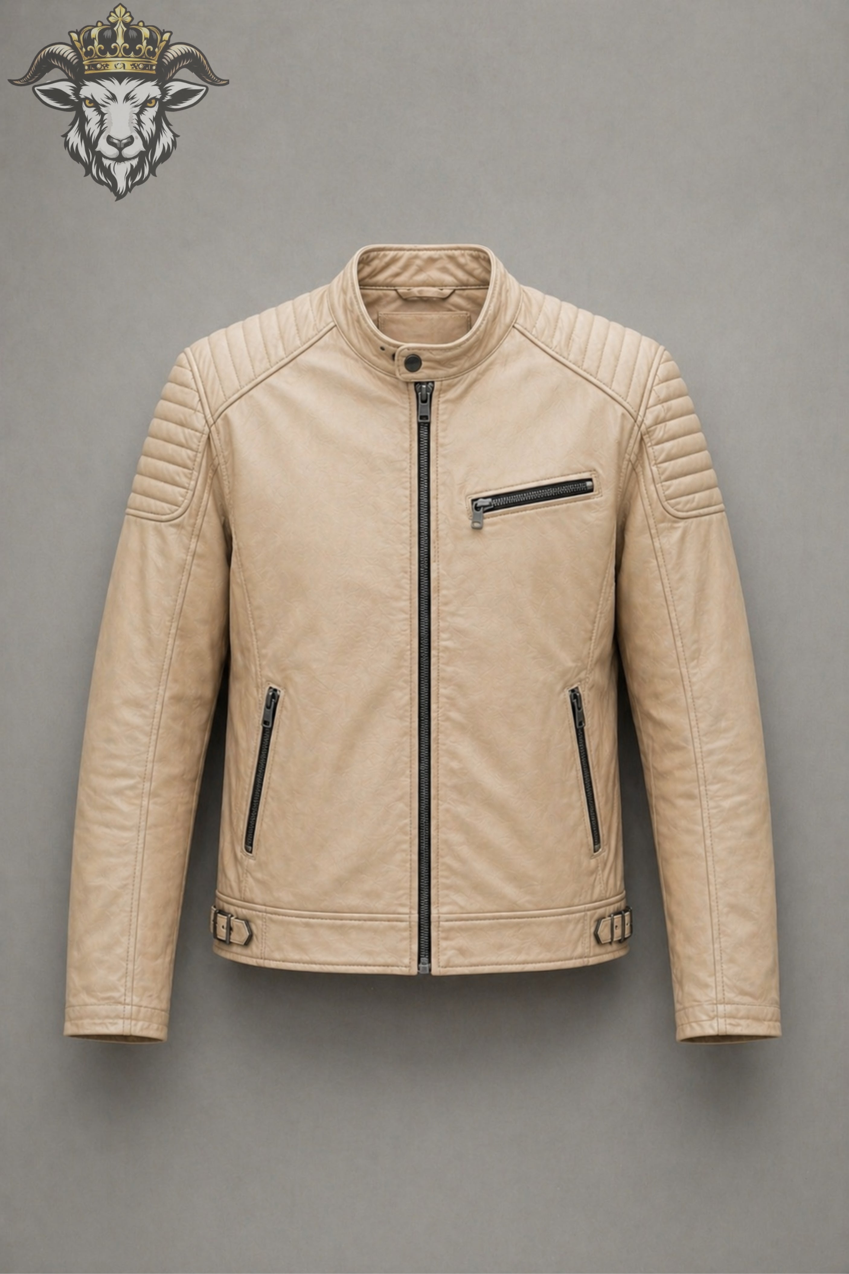 Men’s Beige Real Leather Roadster Jacket