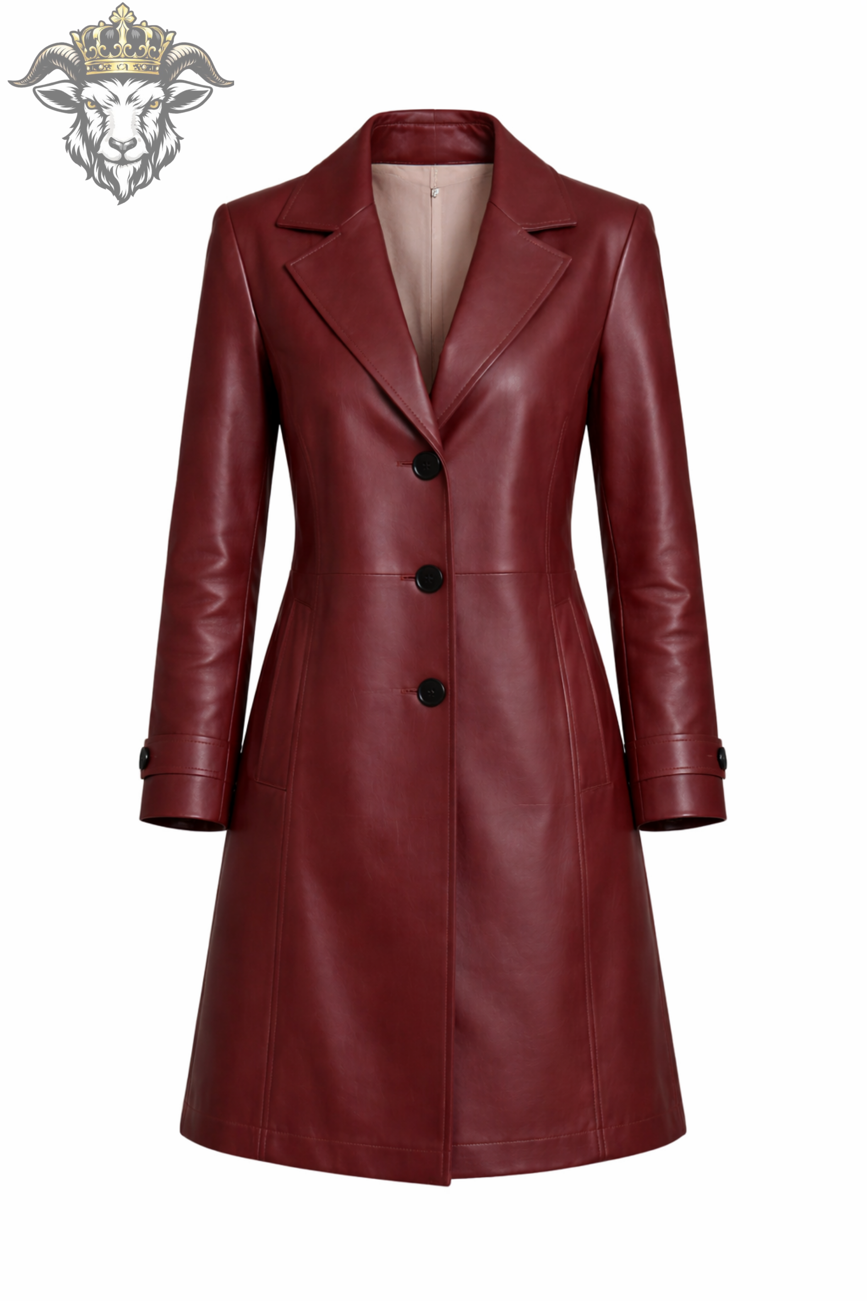 Women’s Burgundy Real Leather Mid-Length Coat