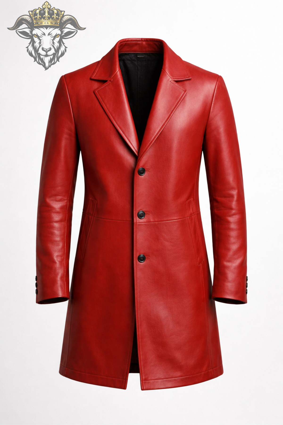 Men's Red Real Leather Coat, Mid-Thigh 3 Button Leather Overcoat, Slim Tailored Lapel Jacket, Modern Men's Winter Outerwear