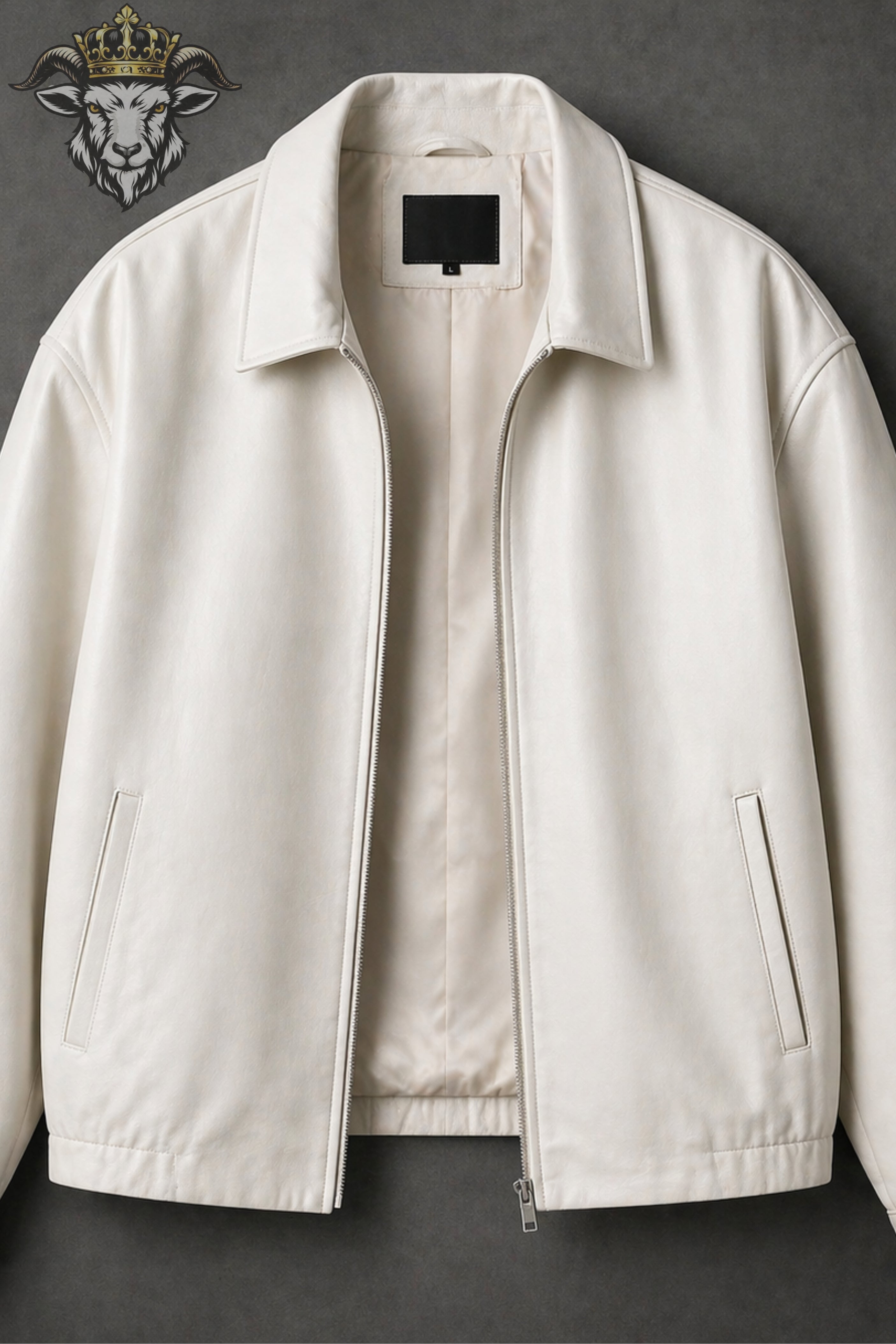 Men’s White Oversize Real Leather Bomber Jacket