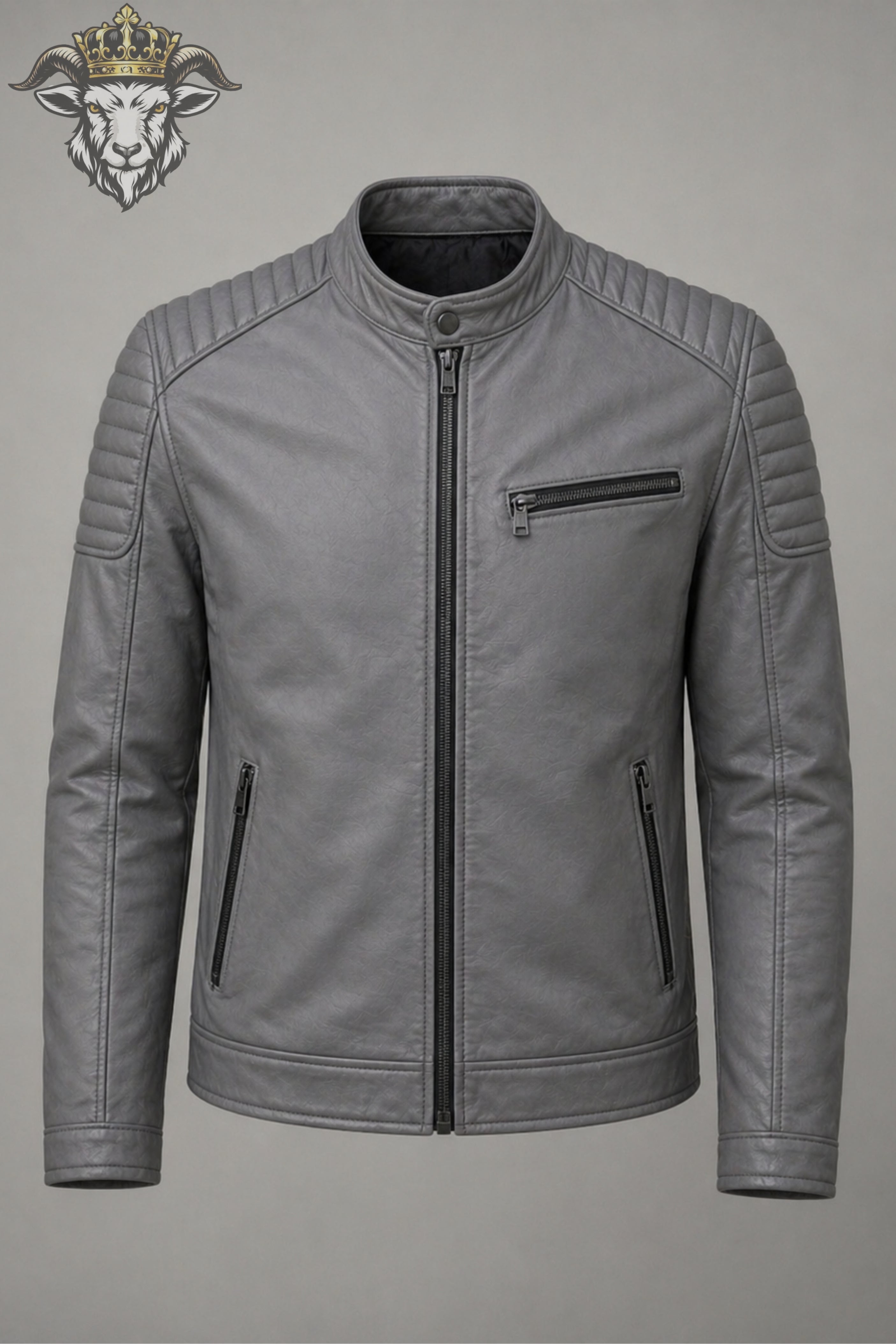 Men’s Grey Real Leather Roadster Jacket