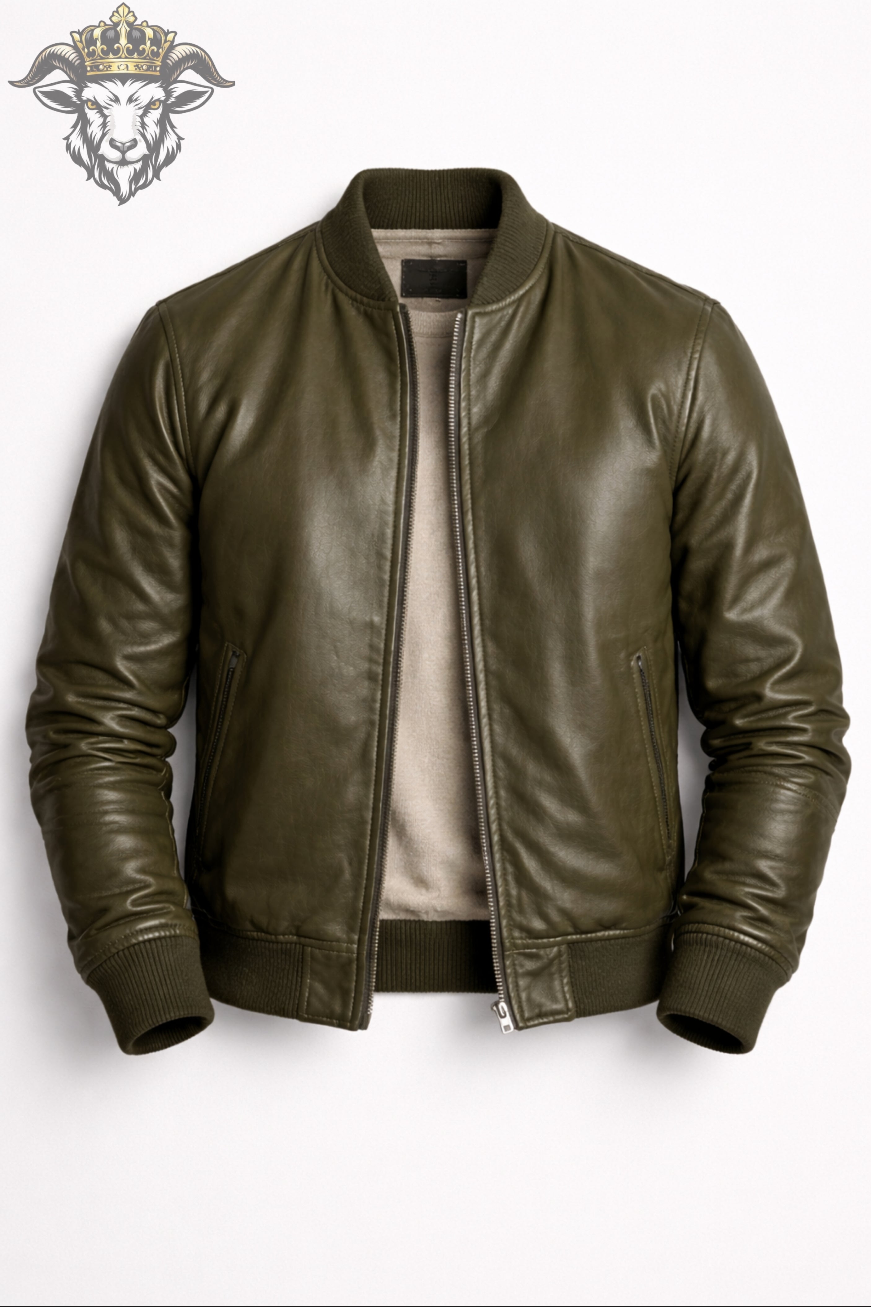 Men’s Olive Green Real Leather Bomber Jacket