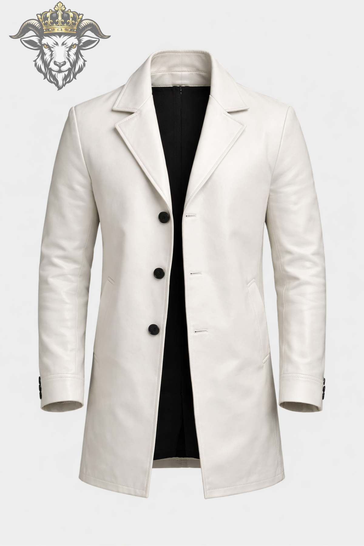 Men's White Leather Coat, Long Blazer Style Jacket, Button Front Tailored Overcoat, Minimalist Smart Casual Men's Outerwear