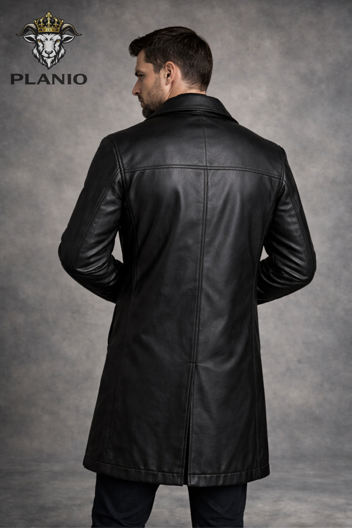 Men’s Black Real Leather Longcoat – Above Knee Button Front Leather Coat