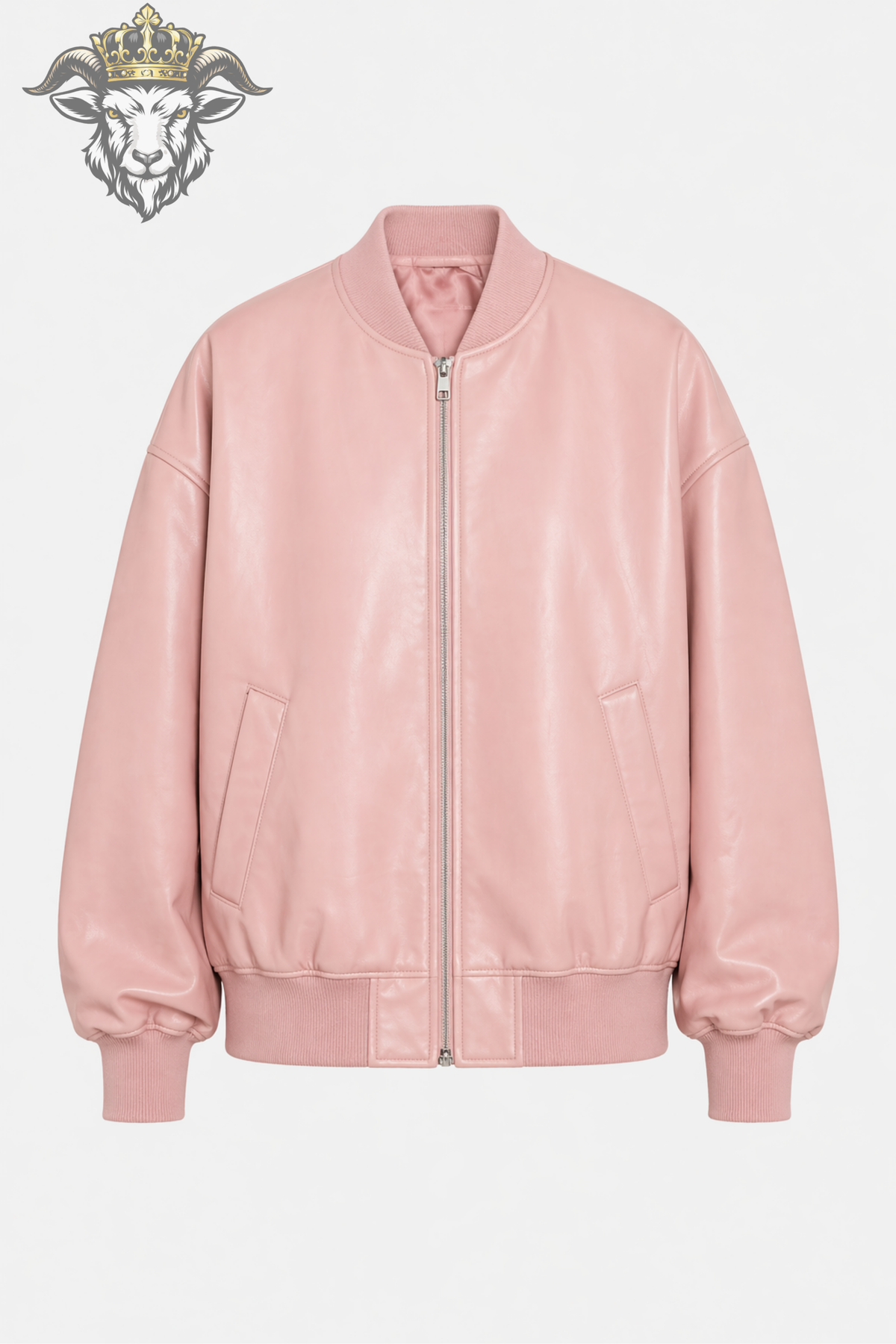 Baby Pink Faux Leather Bomber Jacket for Women, Oversized Zip Up Jacket, Relaxed Streetwear Coat, Soft Blush Pink Fashion Outerwear