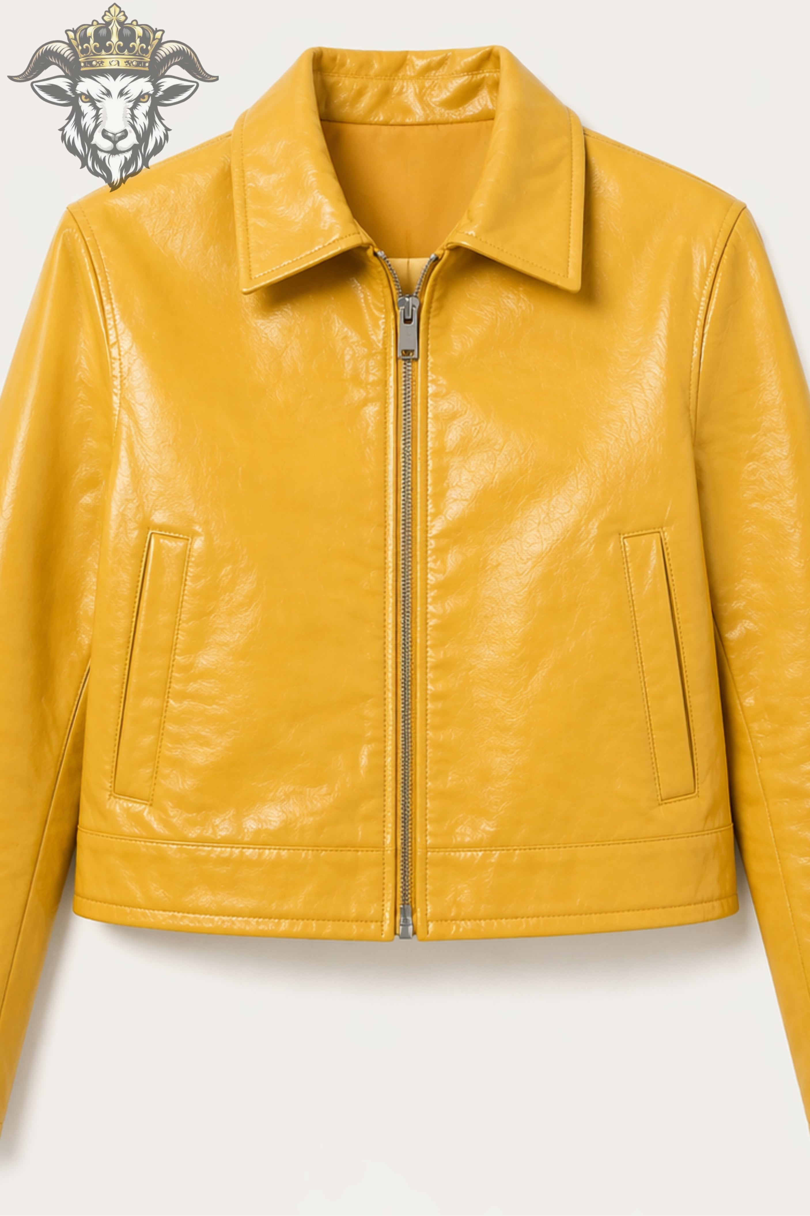 Women’s Yellow Real Leather Cropped Jacket