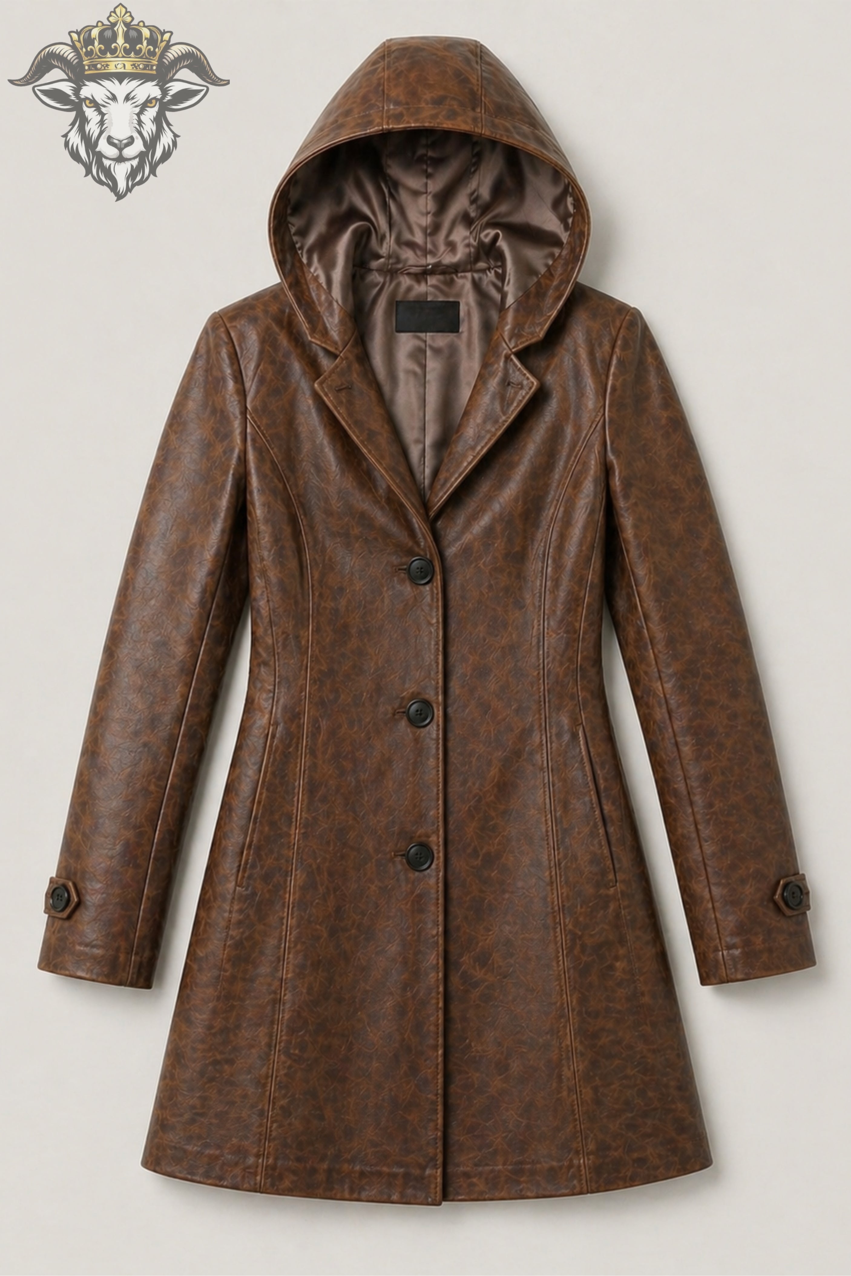 Women’s Distress Brown Real Leather Hooded Coat