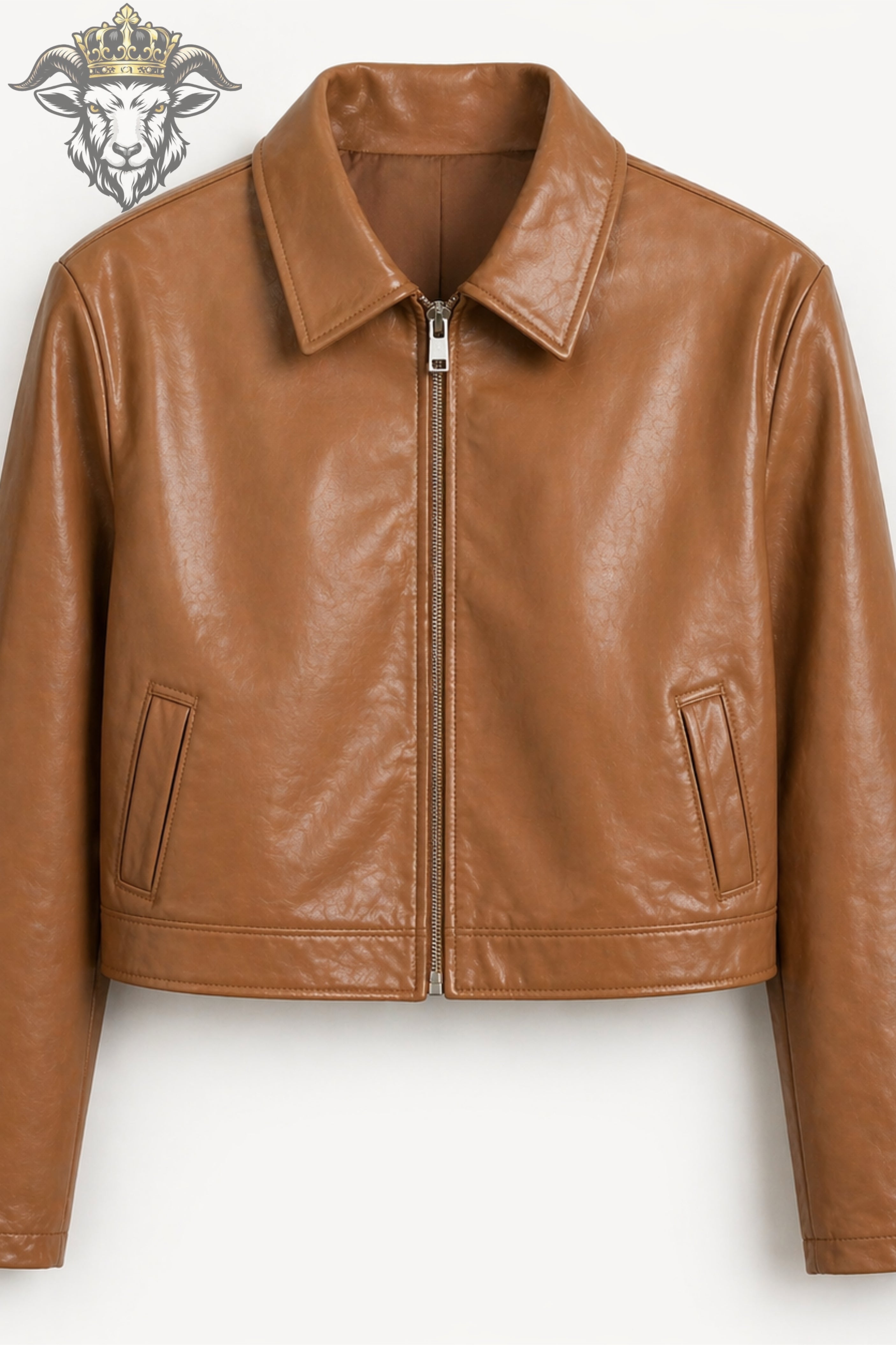 Women’s Tan Real Leather Cropped Jacket