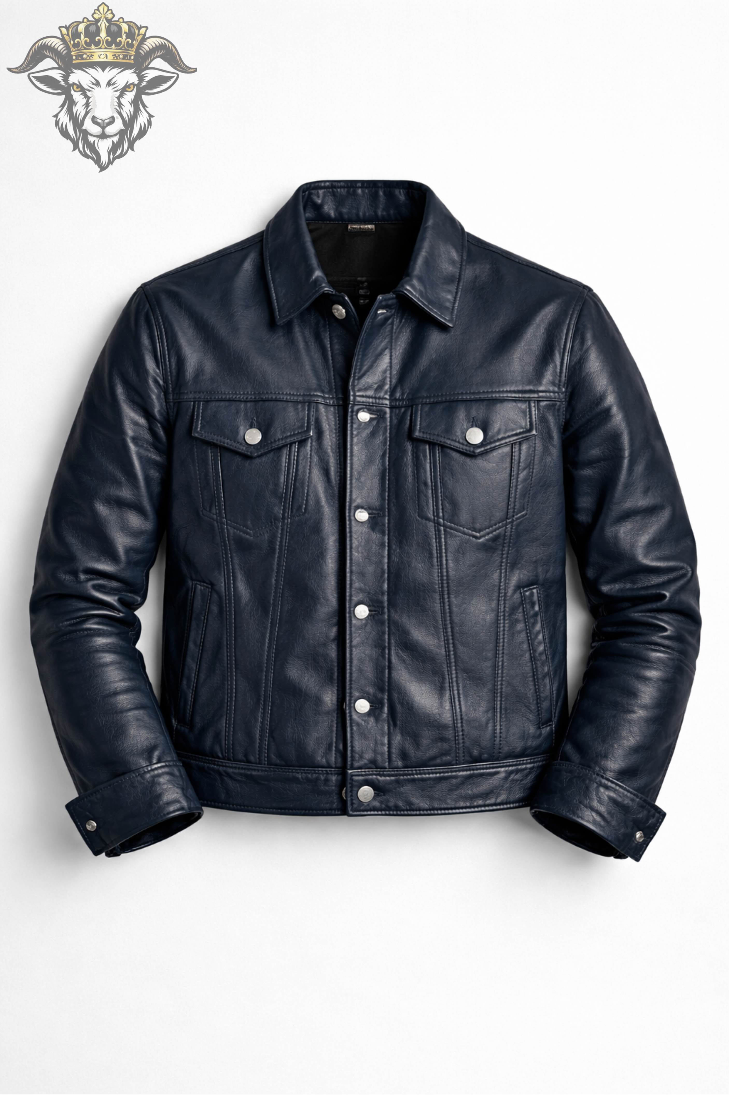 Men’s Navy Blue Real Leather Trucker Jacket
