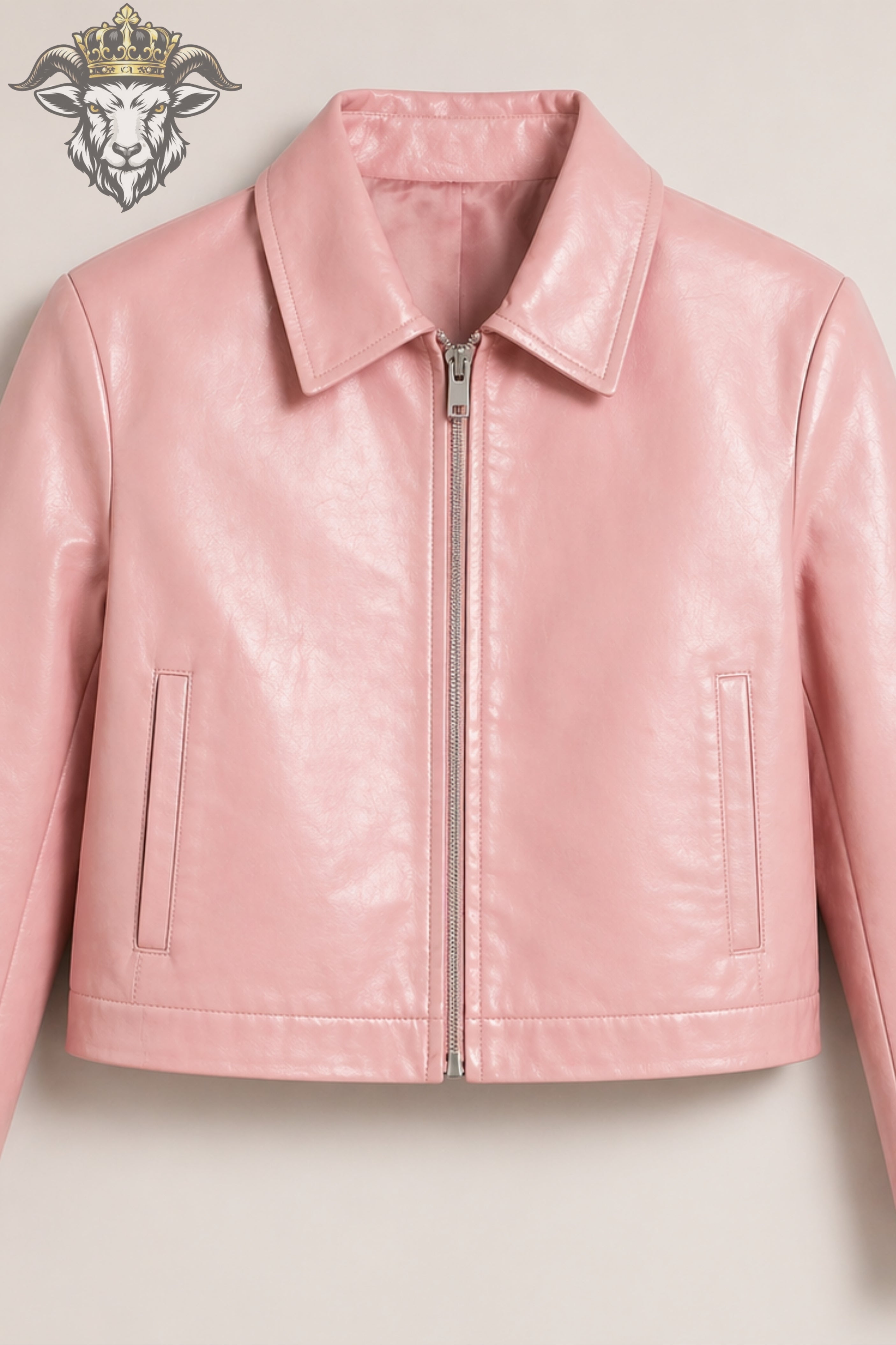 Women’s Baby Pink Real Leather Cropped Jacket