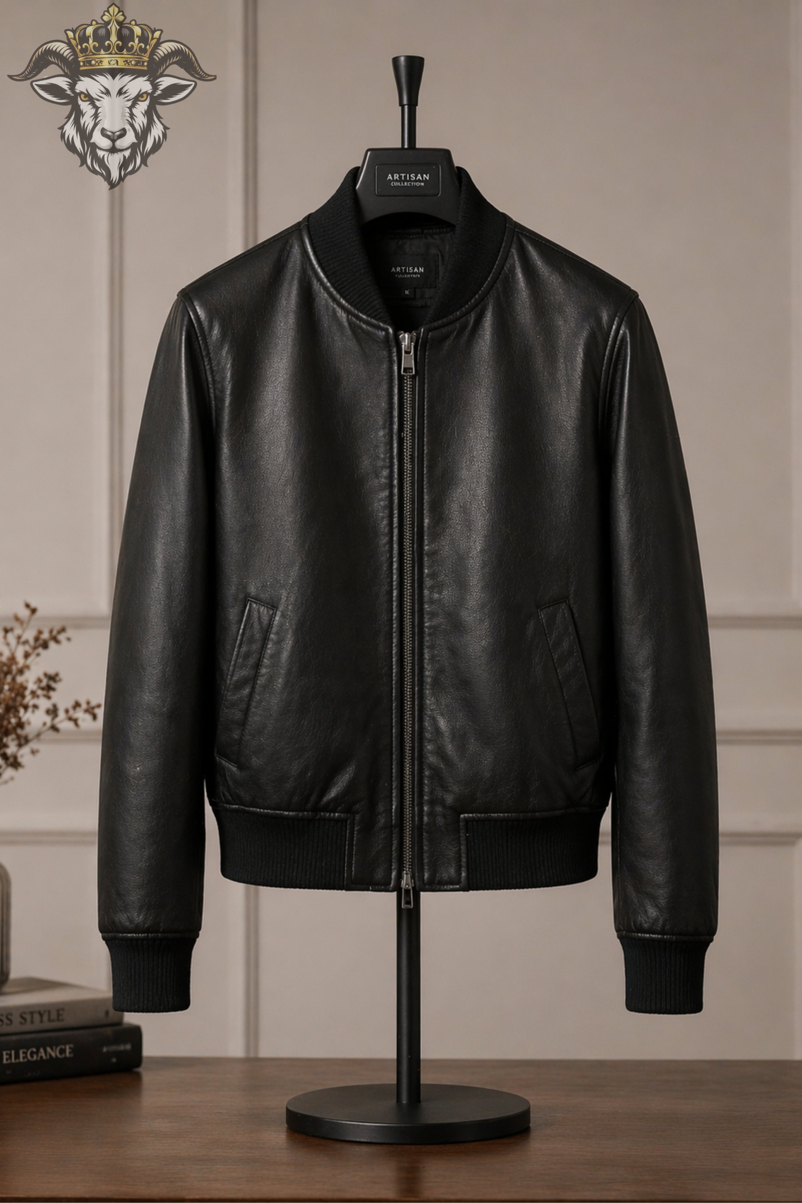 Women’s Charcoal Leather Bomber Jacket