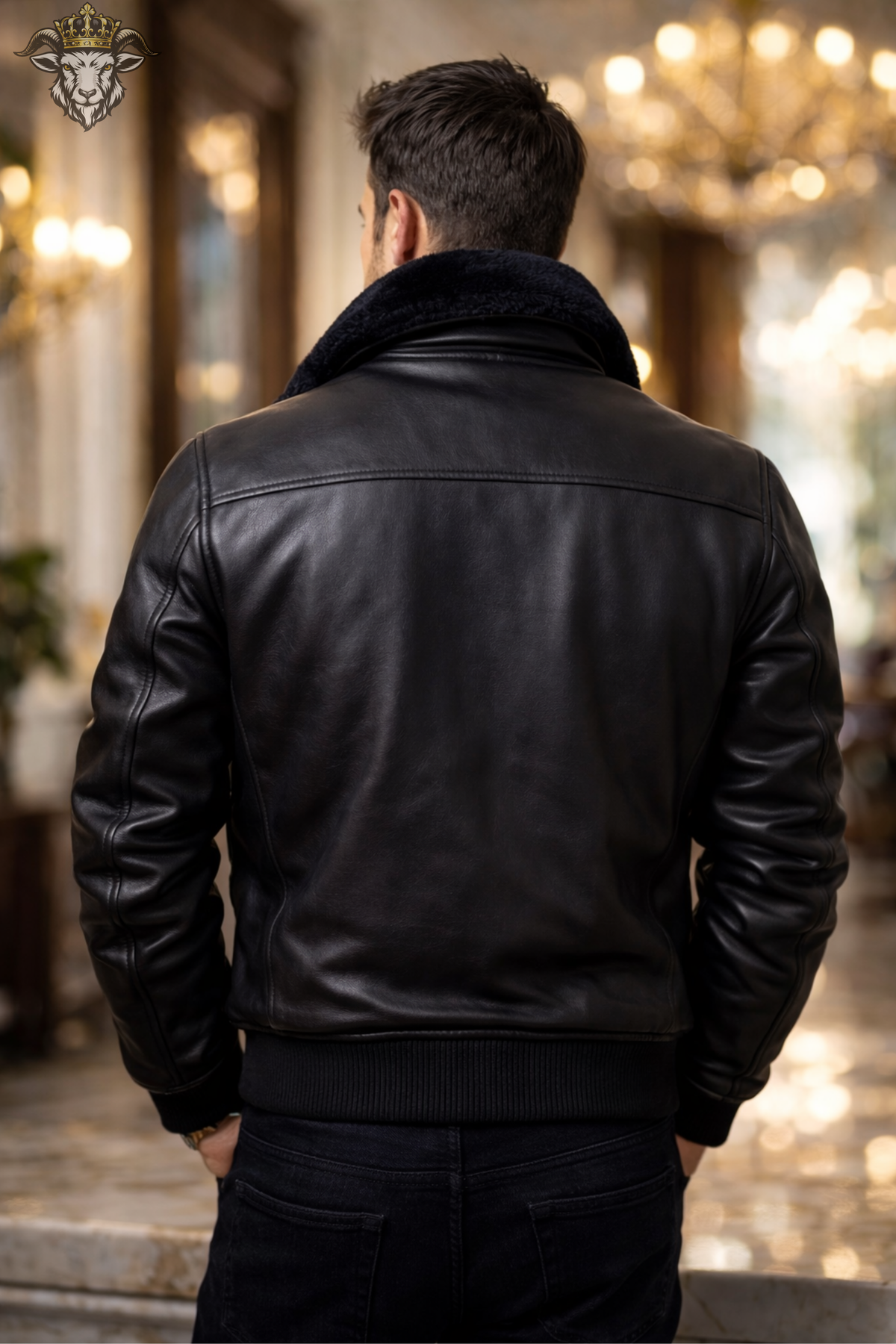 Men’s Black Real Leather Bomber Jacket, Faux Fur Lined Aviator Jacket, Winter Leather Jacket, Classic Mens Outerwear