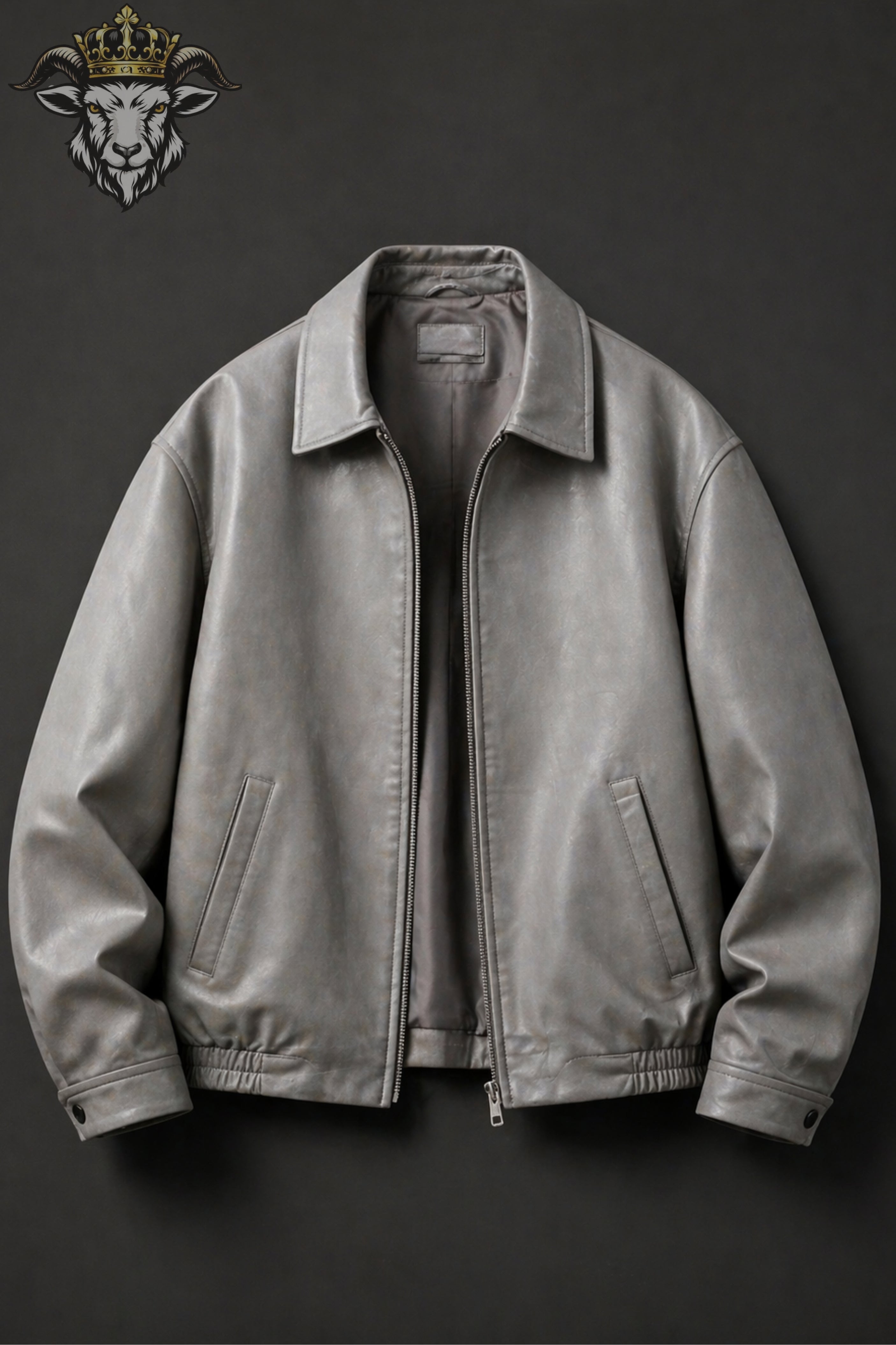 Men’s Light Grey Oversize Real Leather Bomber Jacket