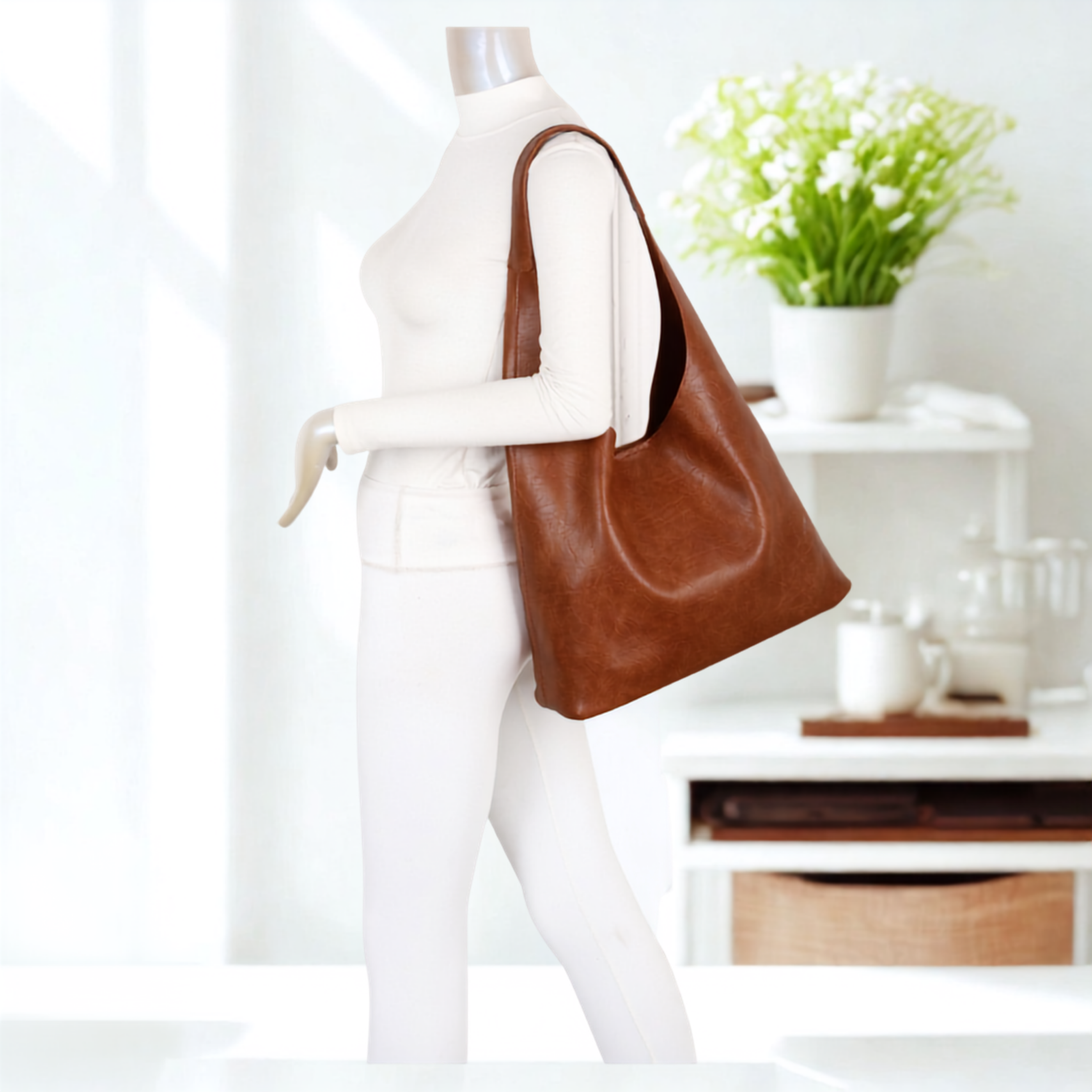 Women’s Hobo Shoulder Bag Synthetic Handbag with Magdot Top Closure