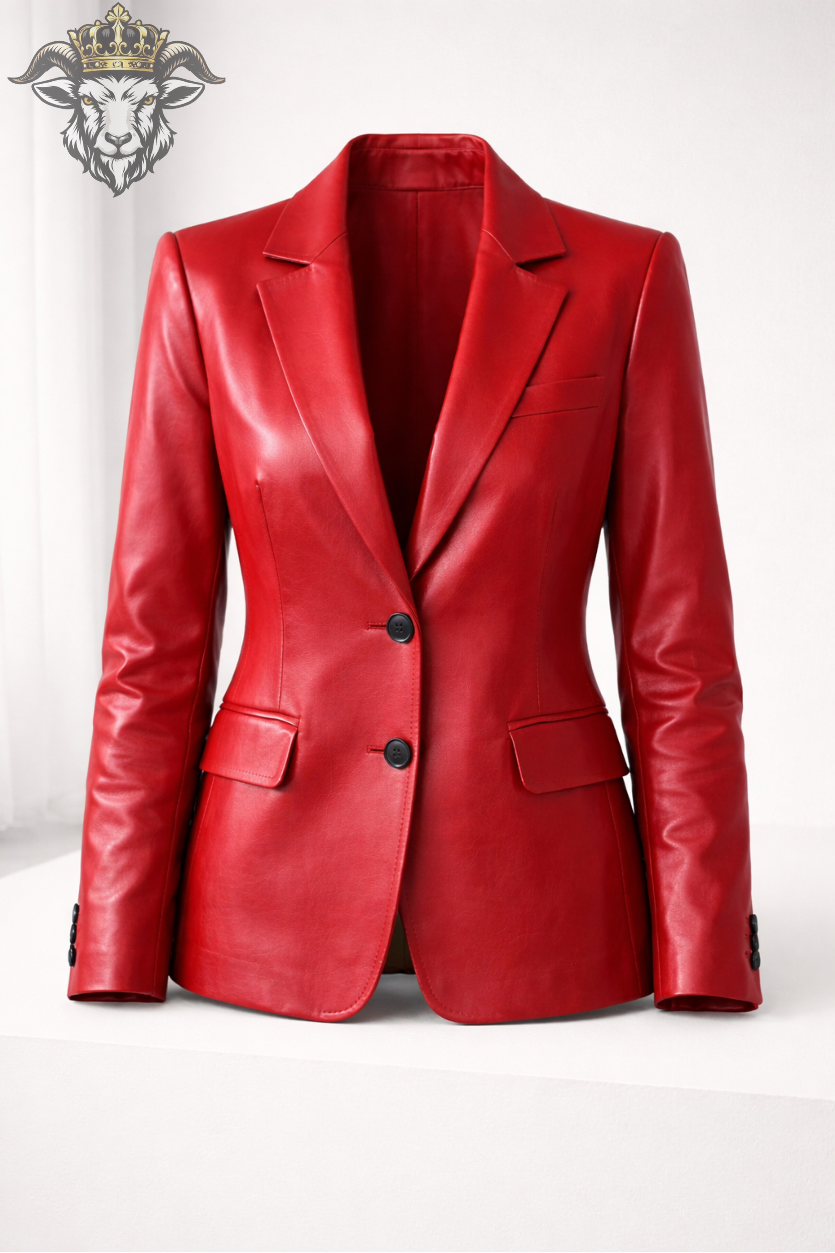 Women’s Premium Red Real Leather Blazer – Tailored Fit, Classic Button Front, Luxury Genuine Leather Jacket for Women