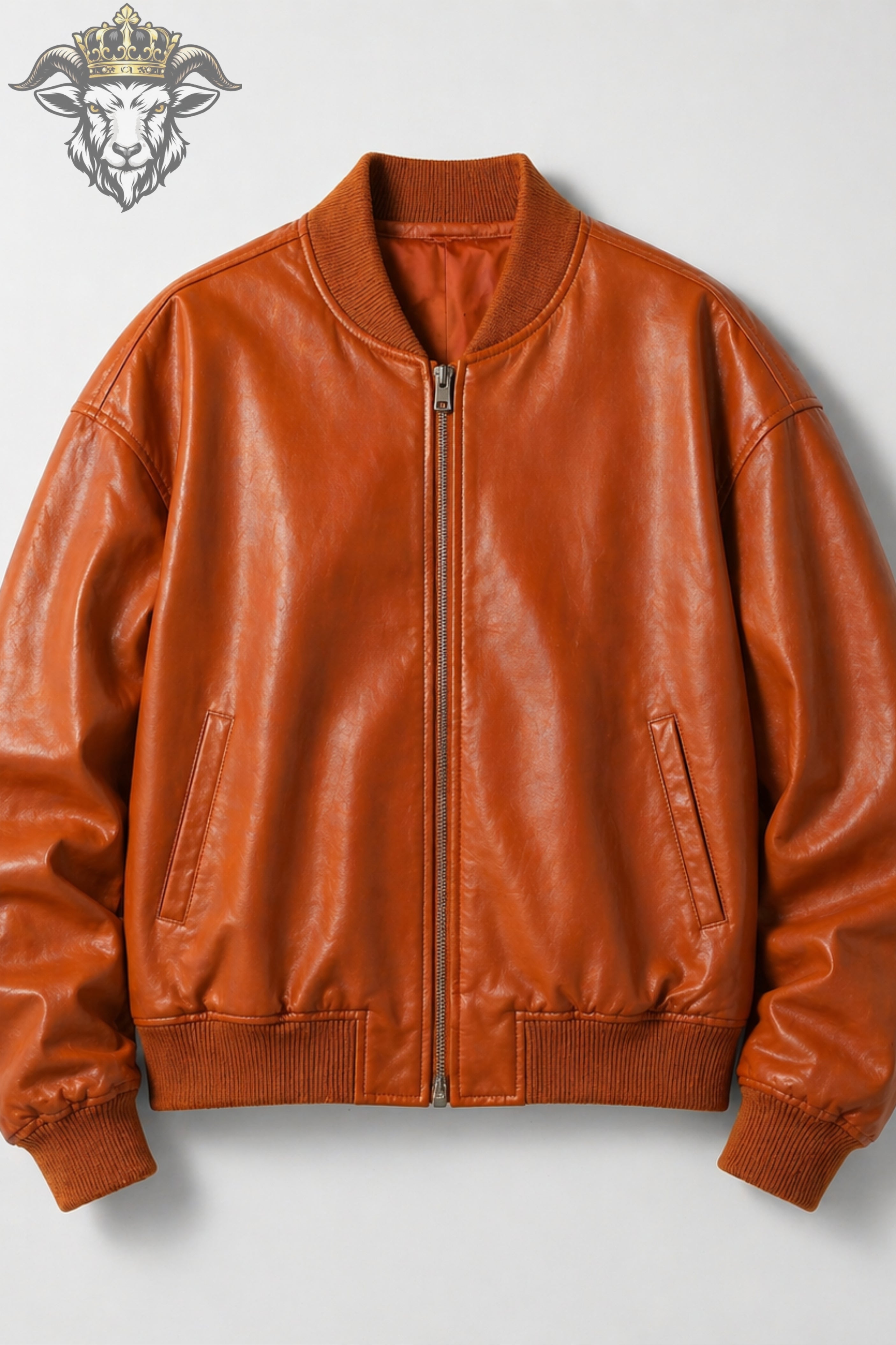 Women’s Burnt Orange Oversize Real Leather Bomber Jacket