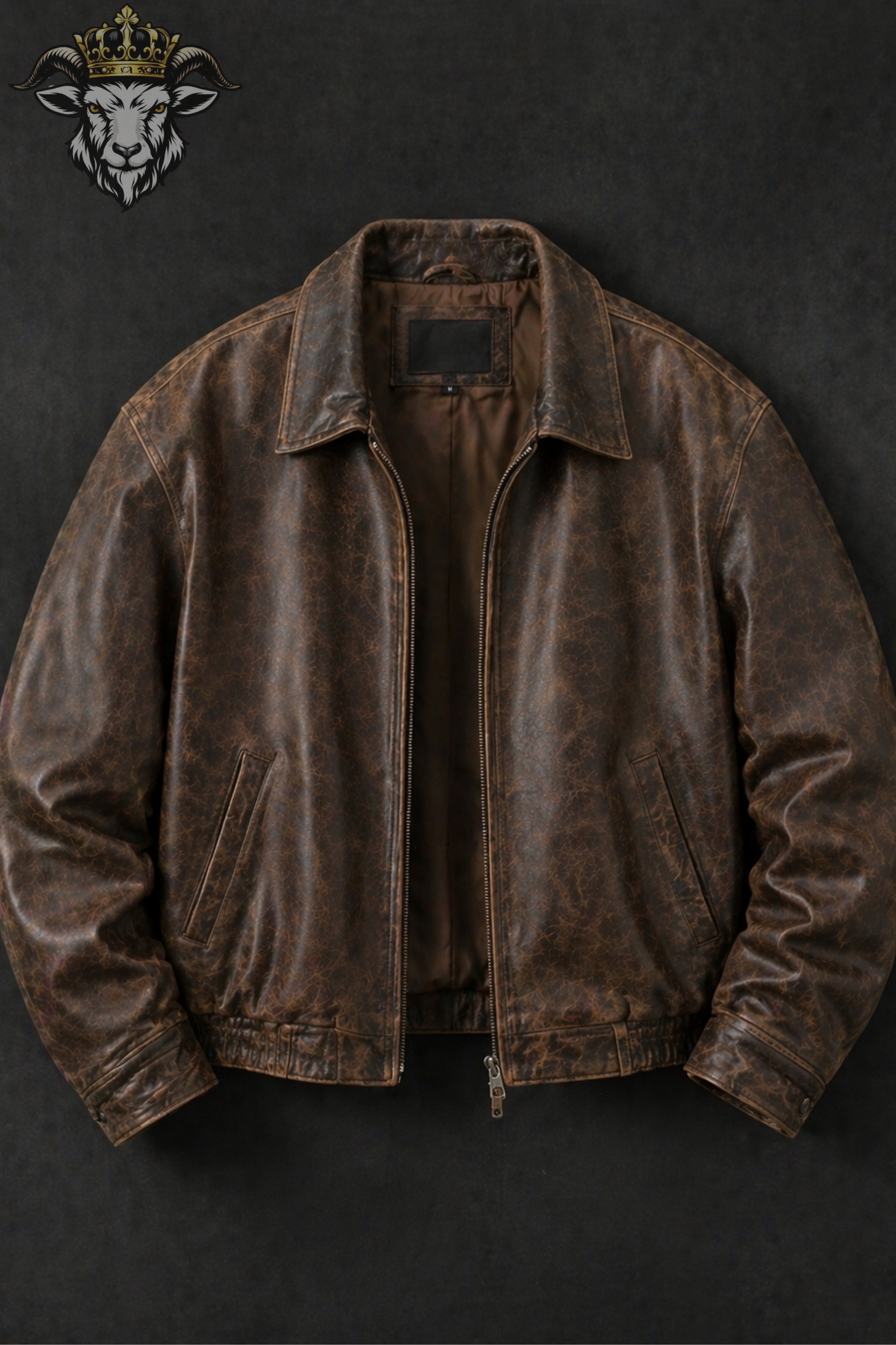 Men’s Distressed Brown Oversize Leather Bomber Jacket
