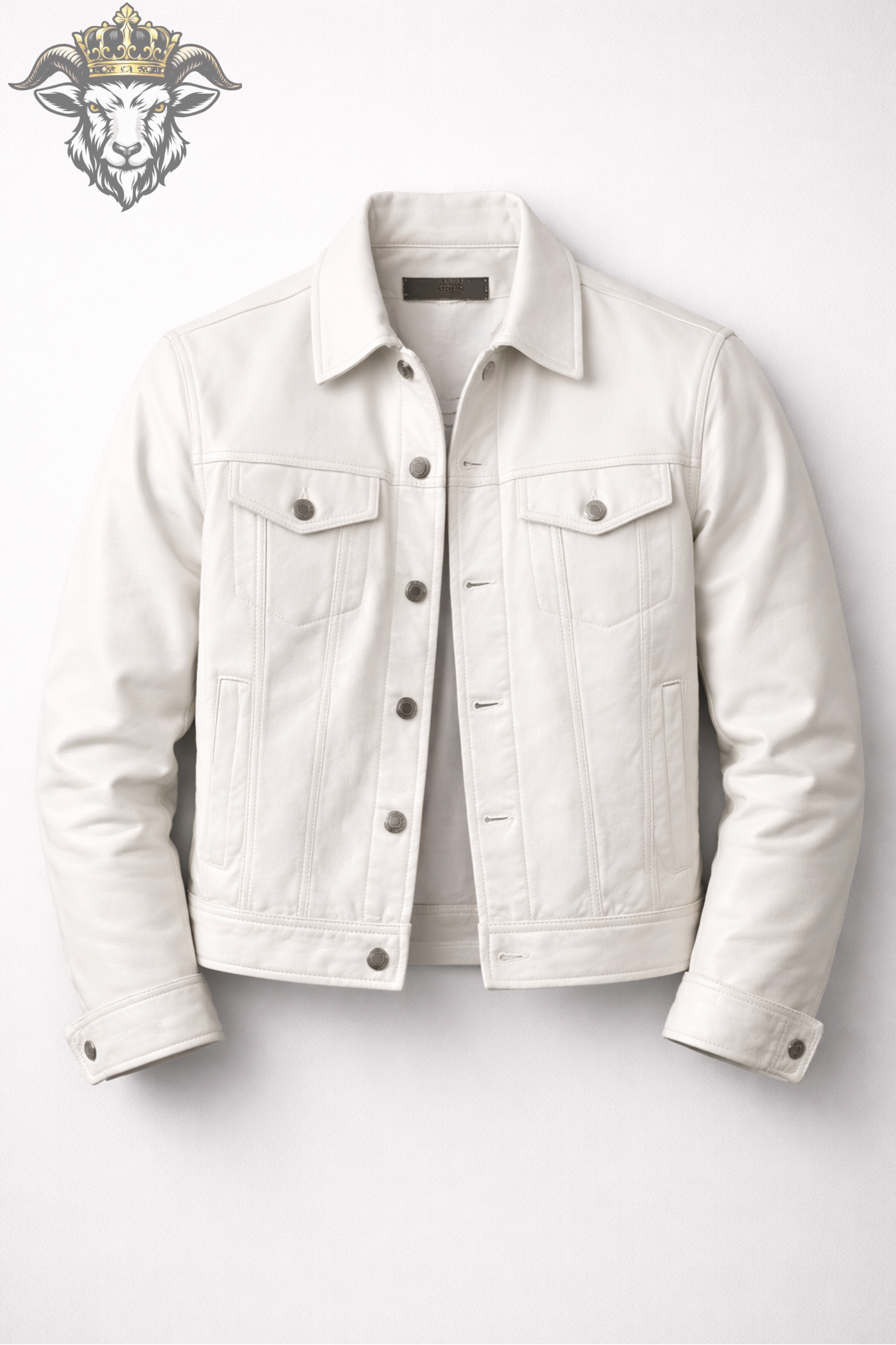 Men’s White Real Leather Trucker Jacket