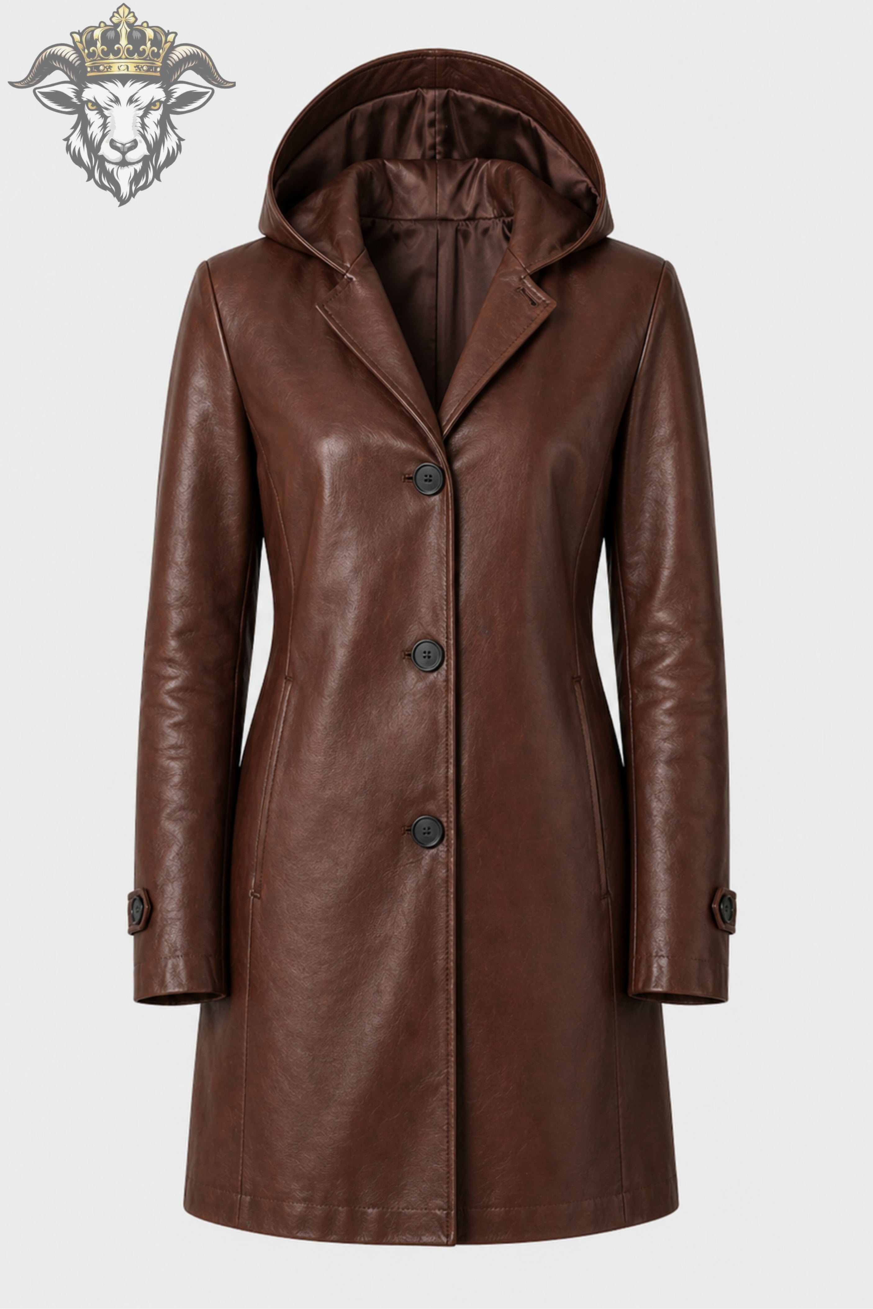 Women’s Brown Real Leather Hooded Coat