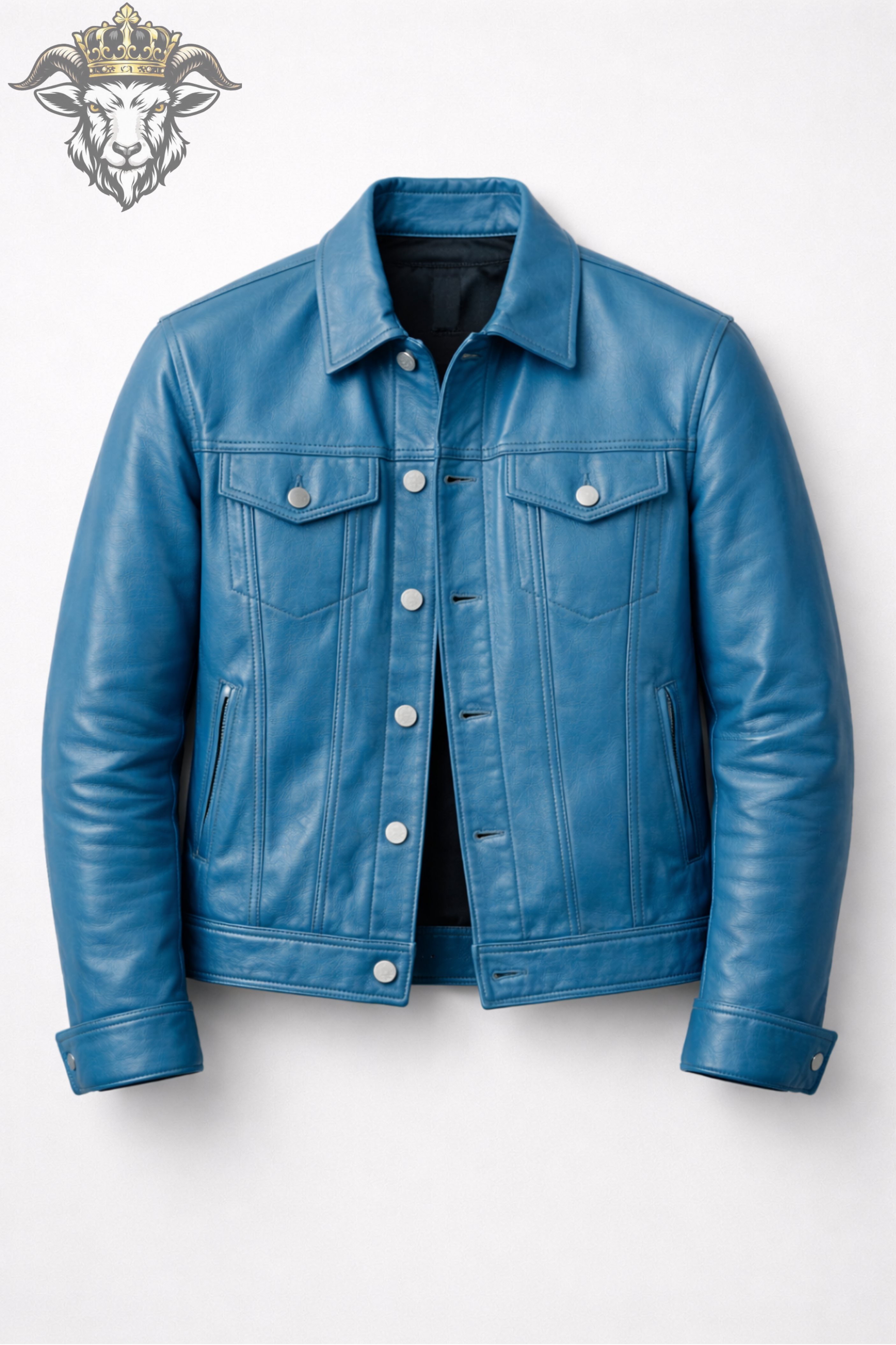 Men’s Cyan Real Leather Trucker Jacket