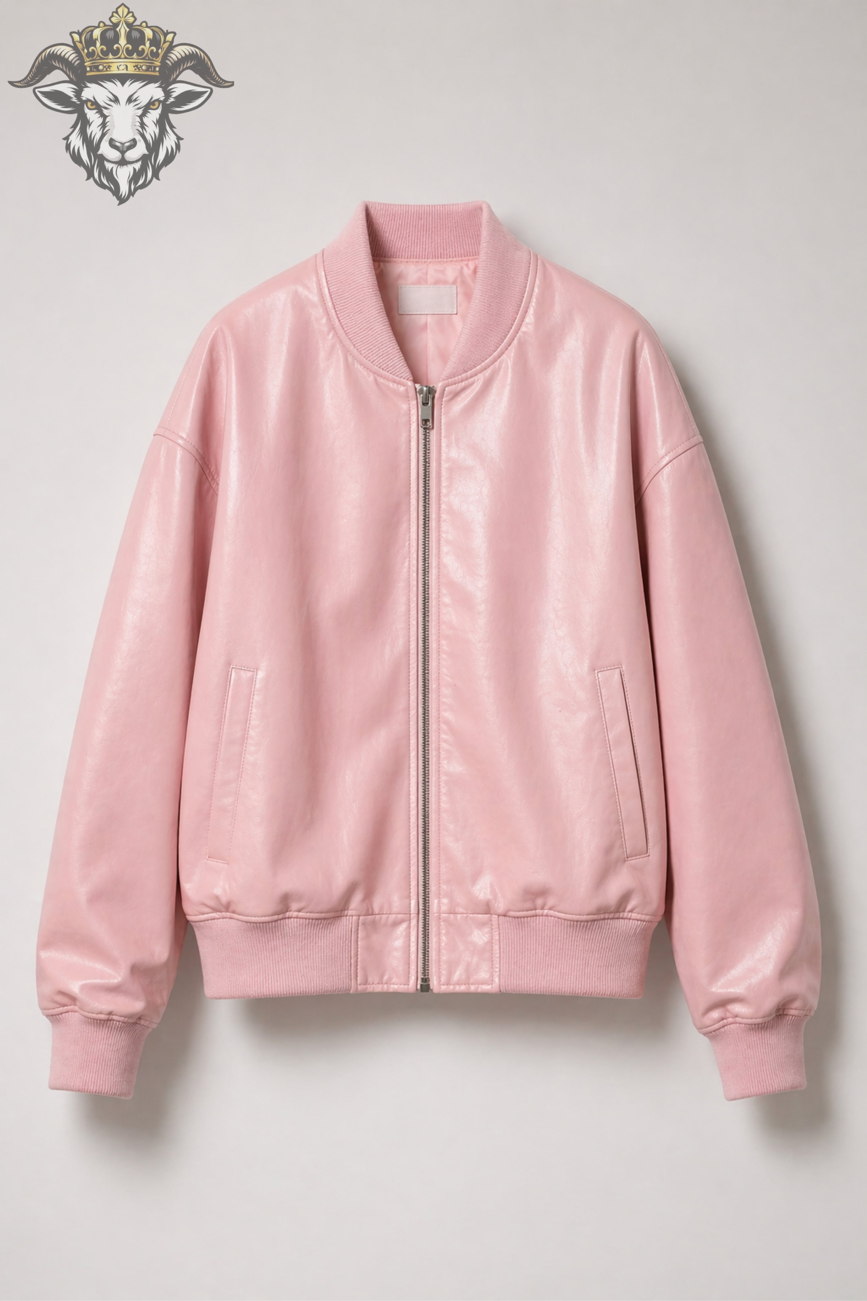 Women’s Baby Pink Oversize Real Leather Bomber Jacket