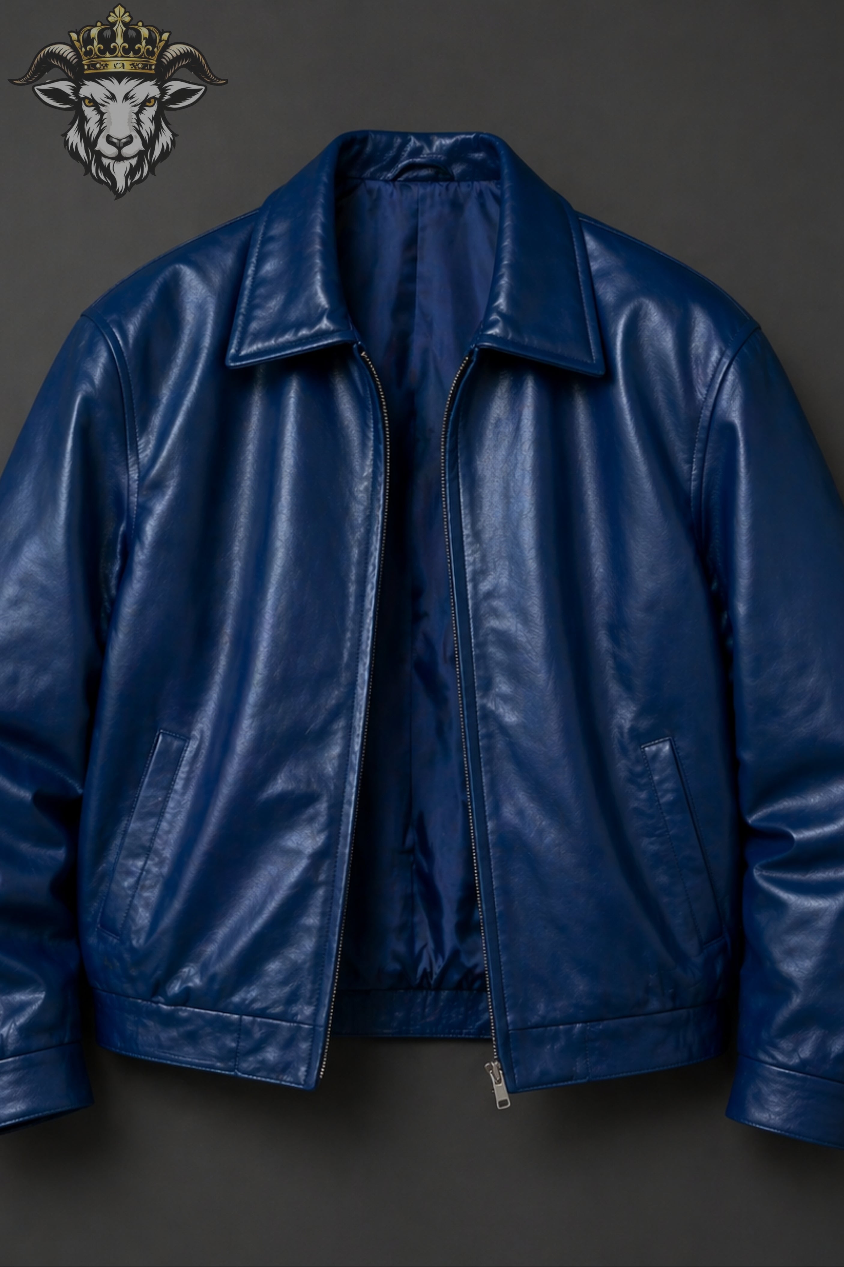 Men’s Royal Blue Oversize Real Leather Bomber Jacket