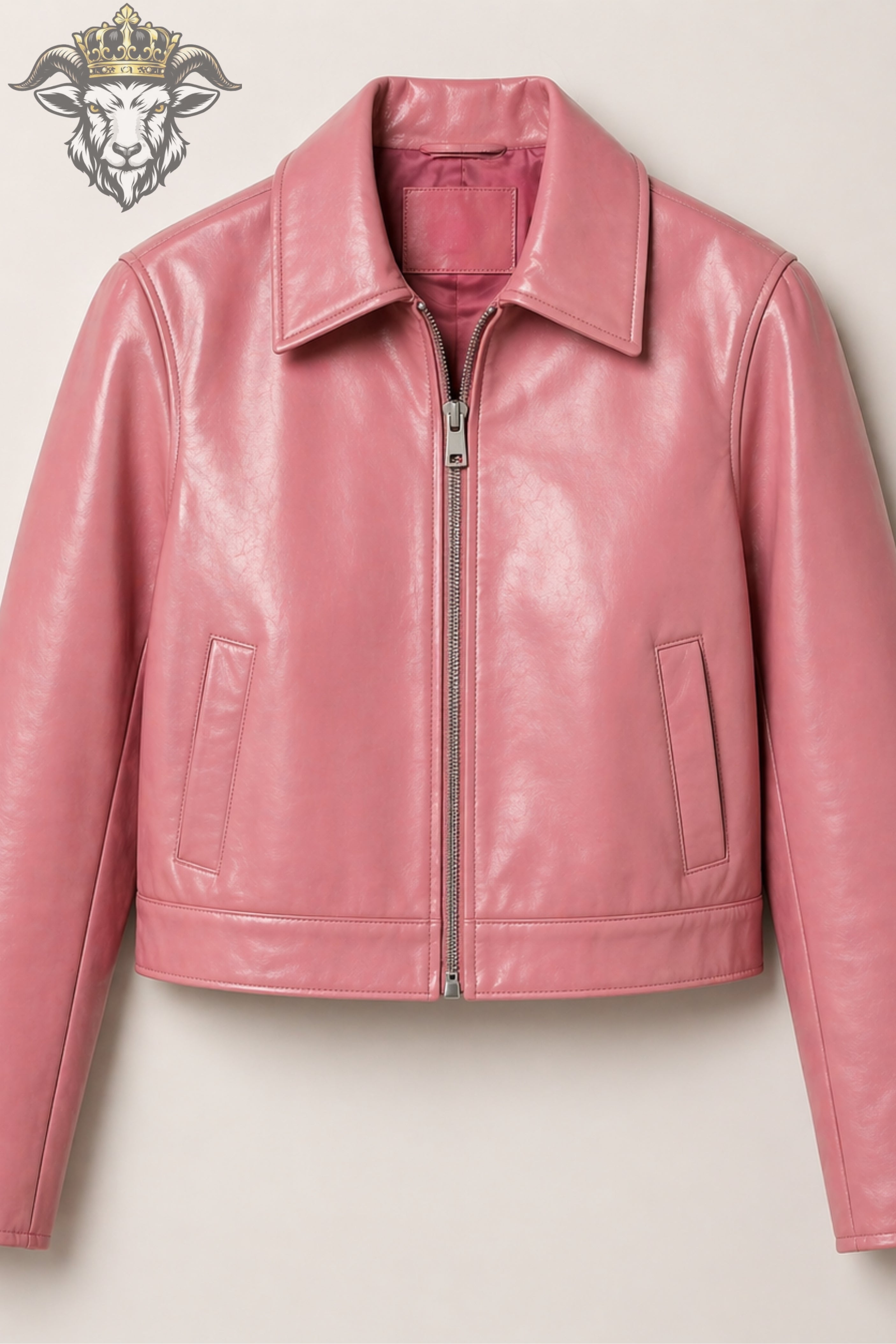 Women’s Pink Real Leather Cropped Jacket