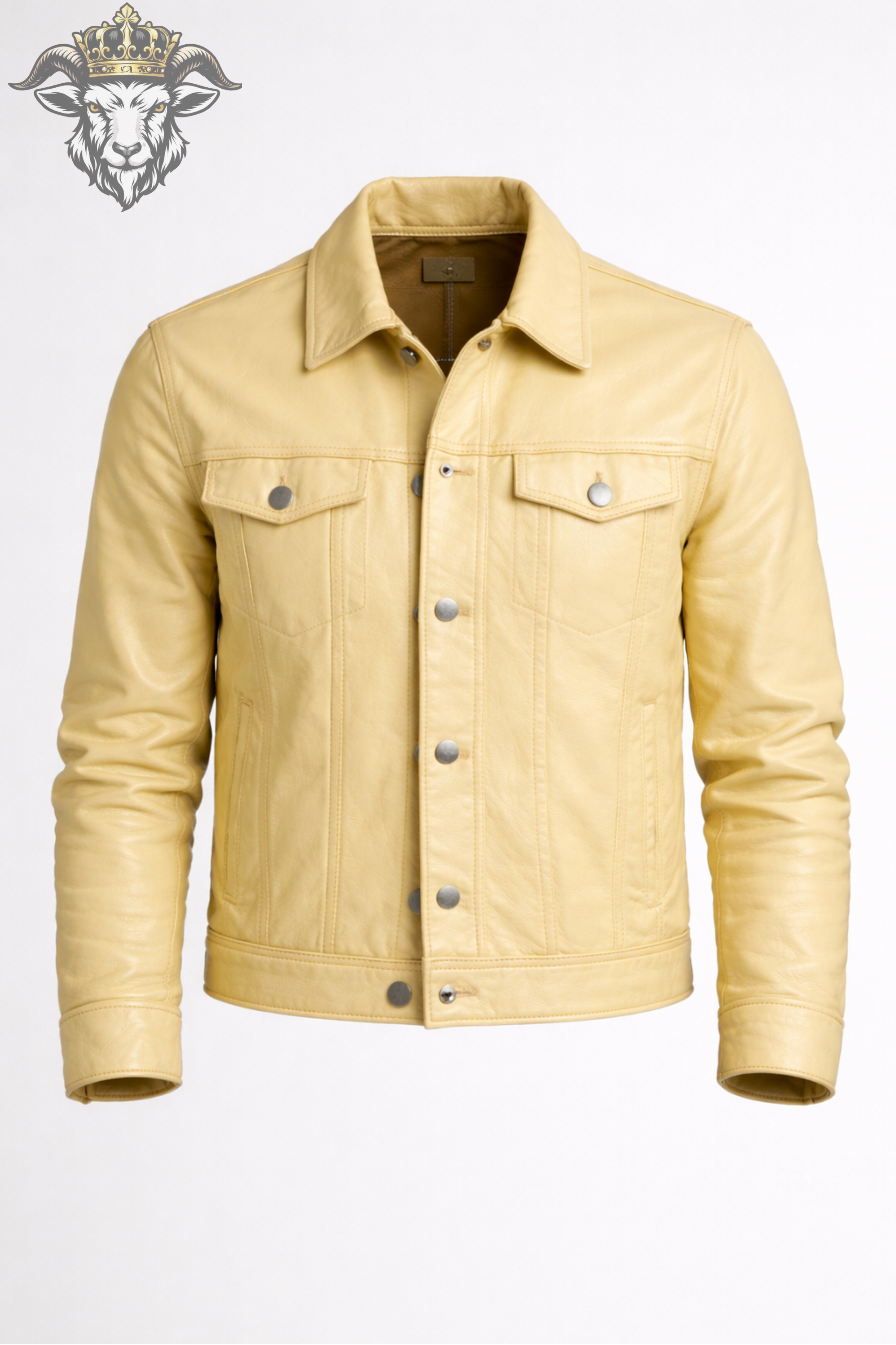 Men’s Pale Yellow Real Leather Trucker Jacket