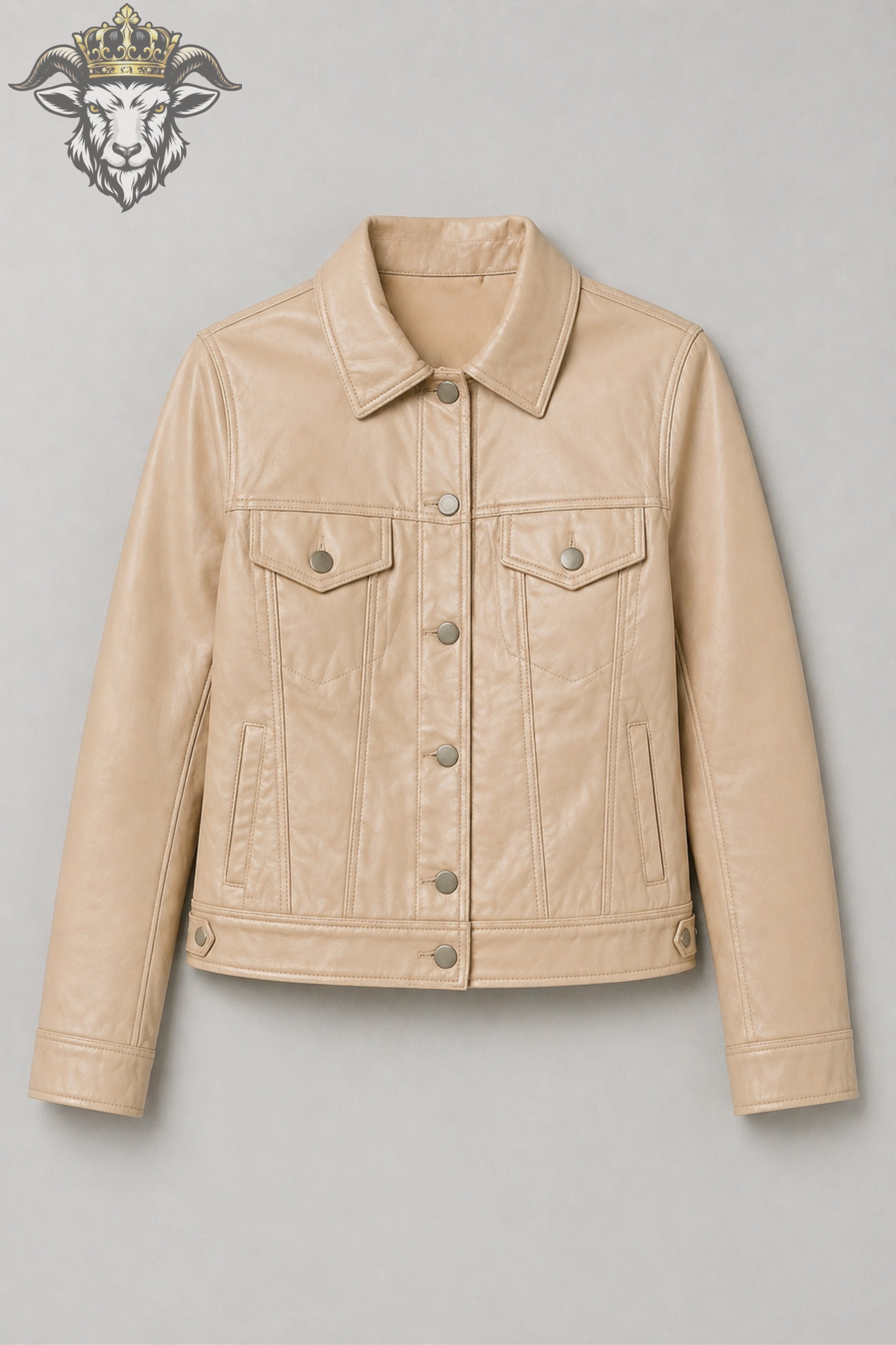 Women’s Beige Real Leather Trucker Jacket