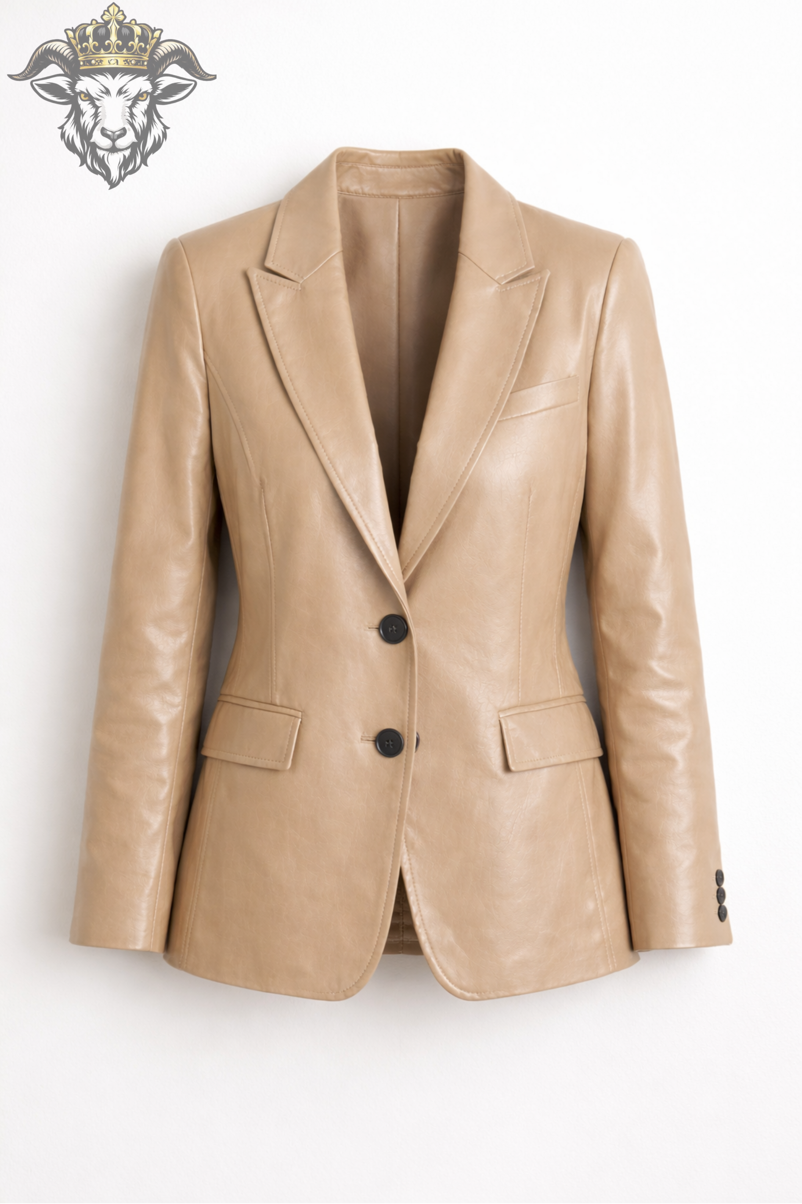 Women’s Beige Real Leather Blazer – Premium Tailored Fit Jacket | Soft Genuine Leather, Classic Button Coat, Elegant Minimalist Style