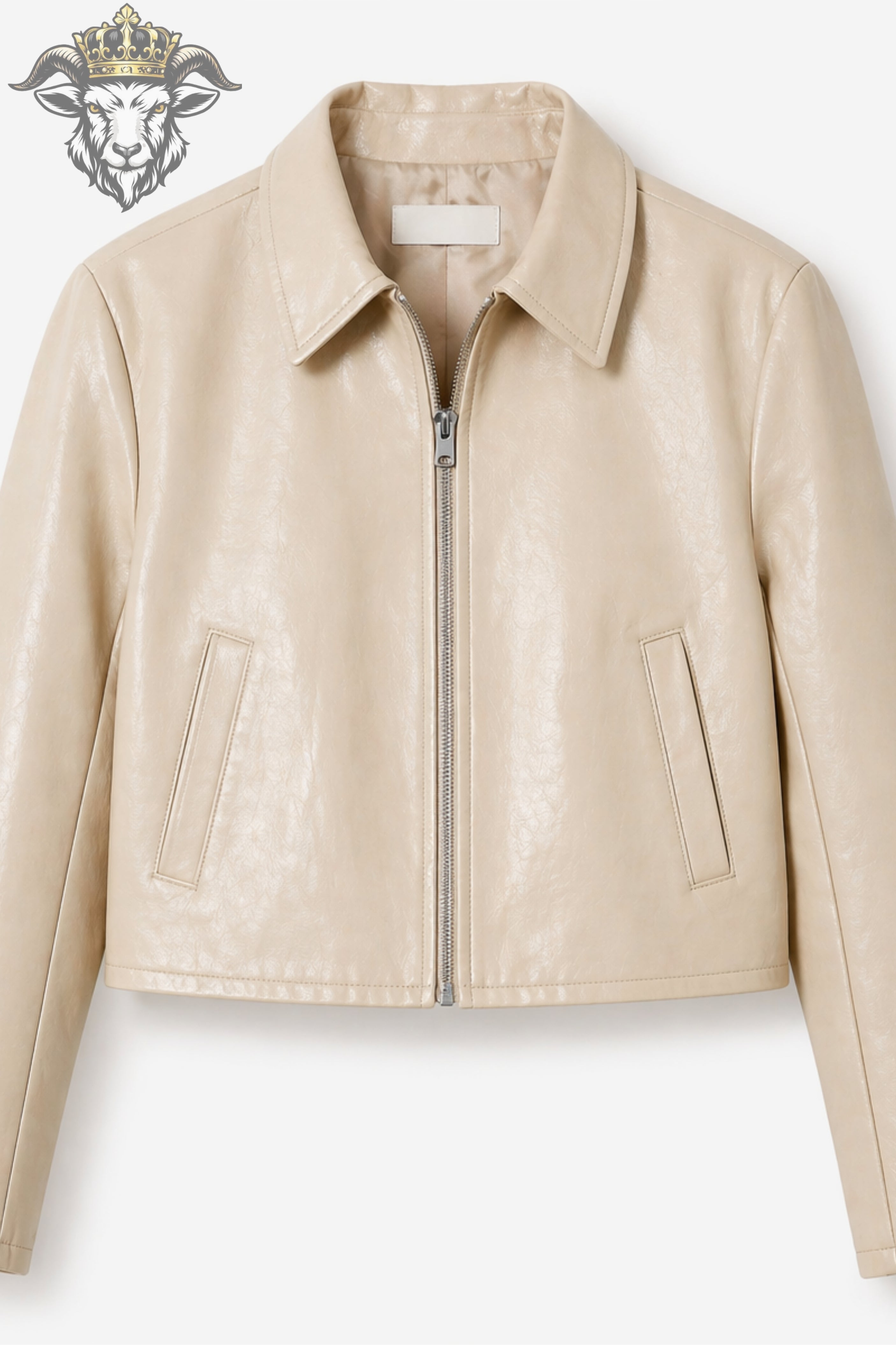 Women’s Cream Real Leather Cropped Jacket