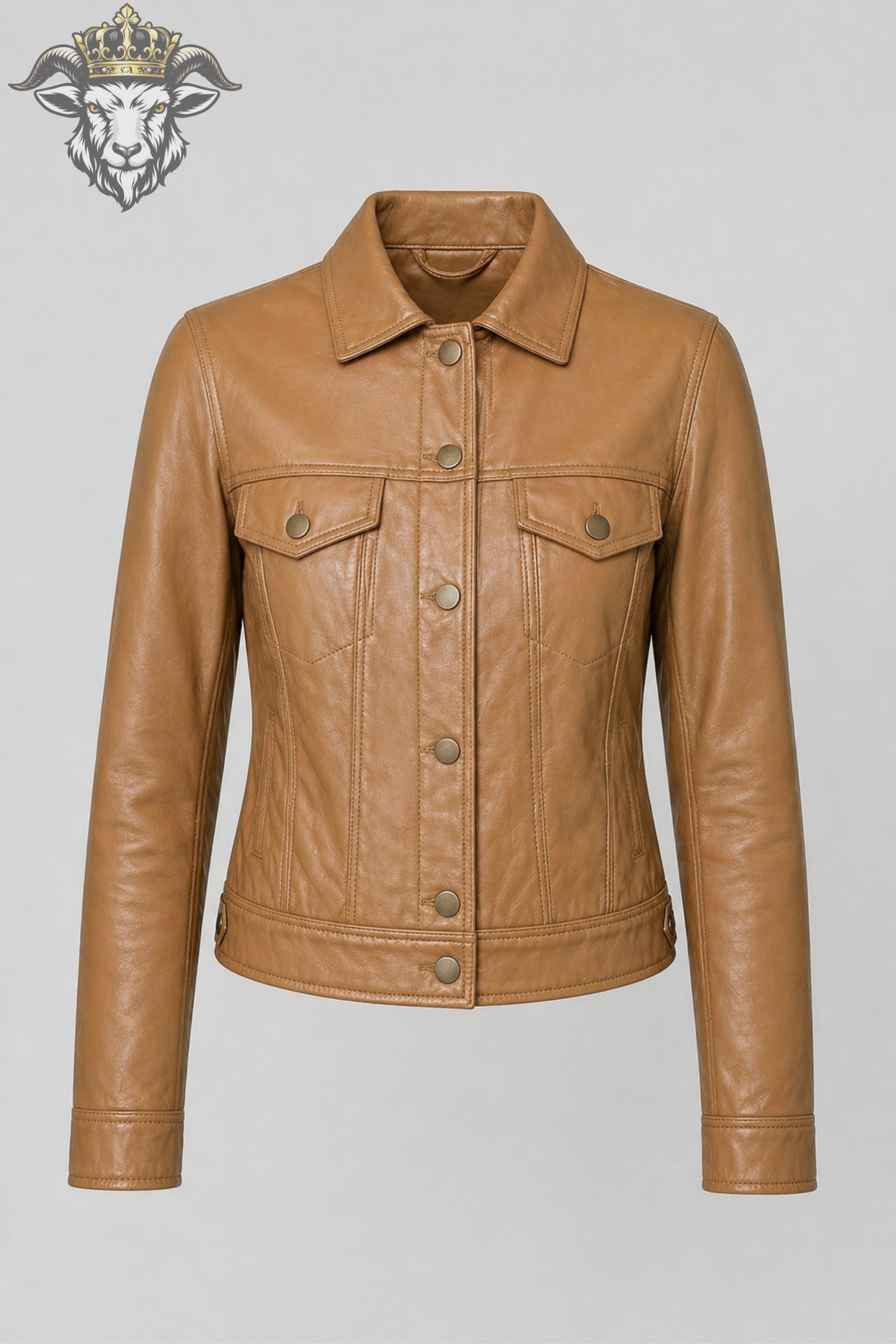 Women’s Tan Real Leather Trucker Jacket