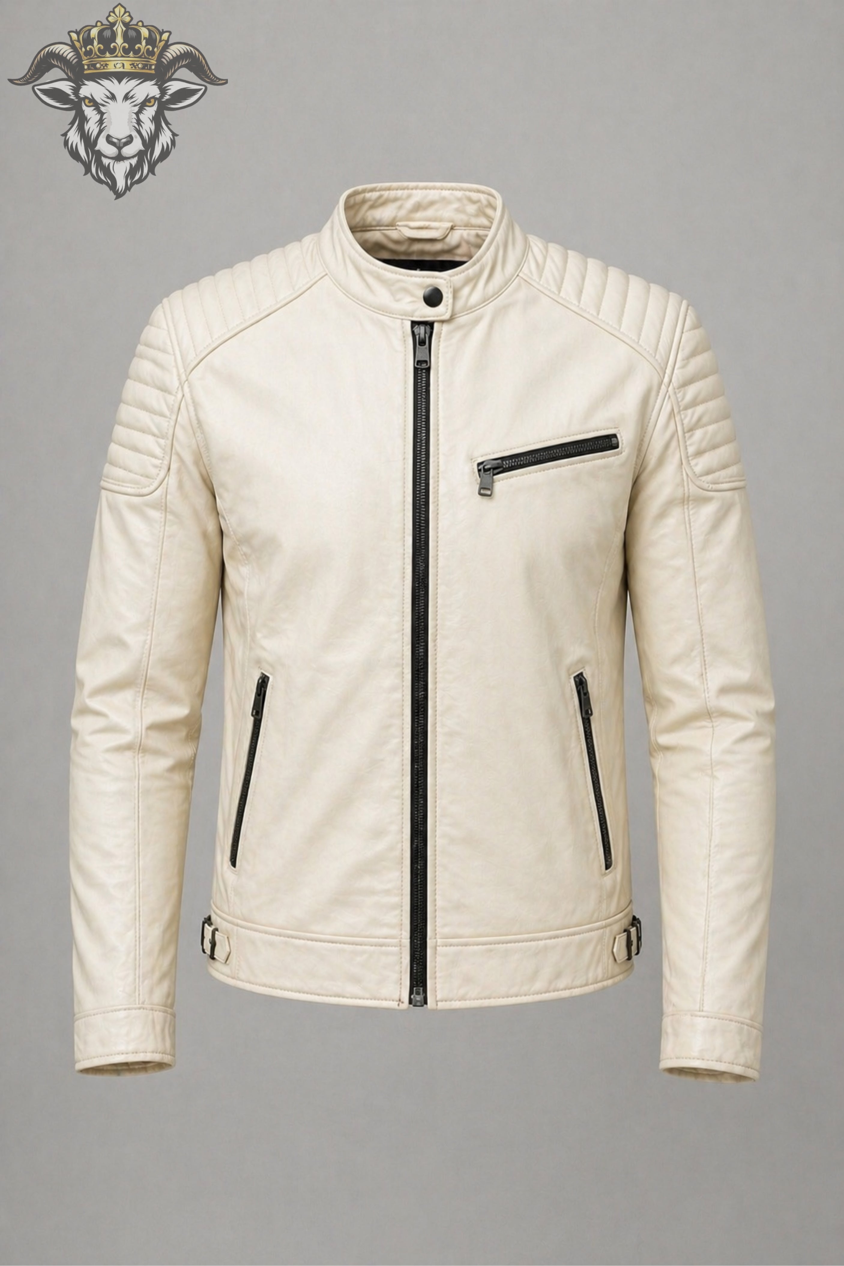 Men’s Cream Real Leather Roadster Jacket
