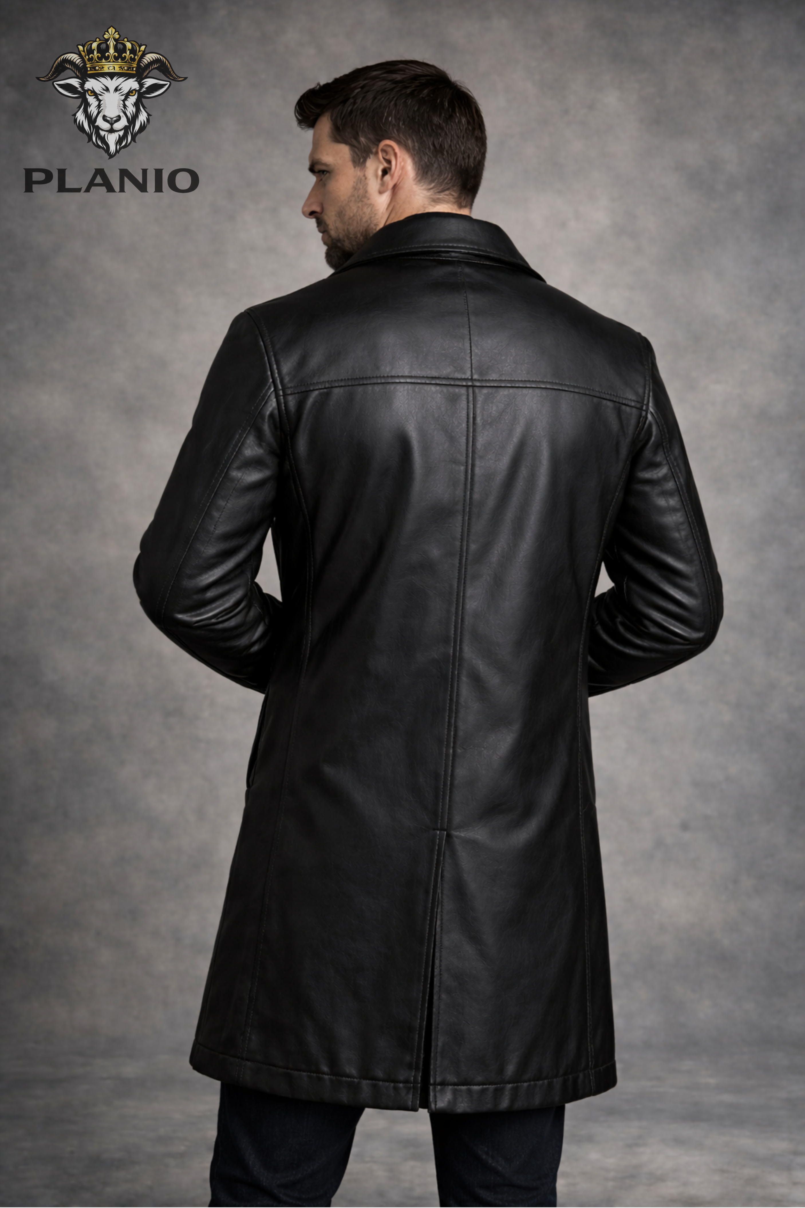 Men’s Black Real Leather Longcoat – Above Knee Button Front Leather Coat