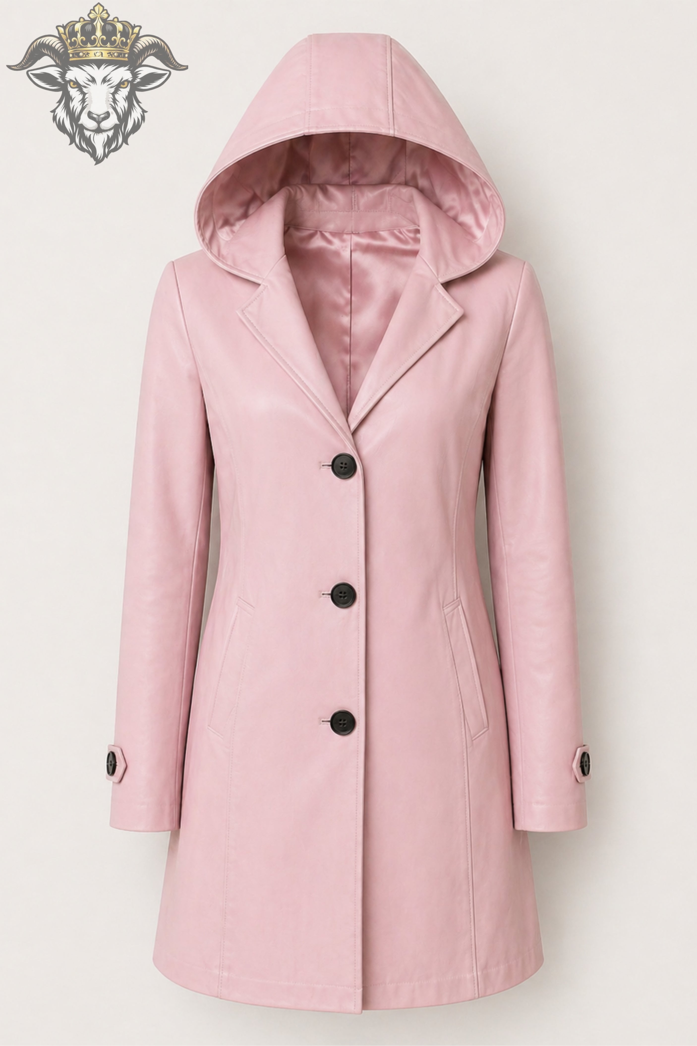 Women’s Baby Pink Real Leather Hooded Coat